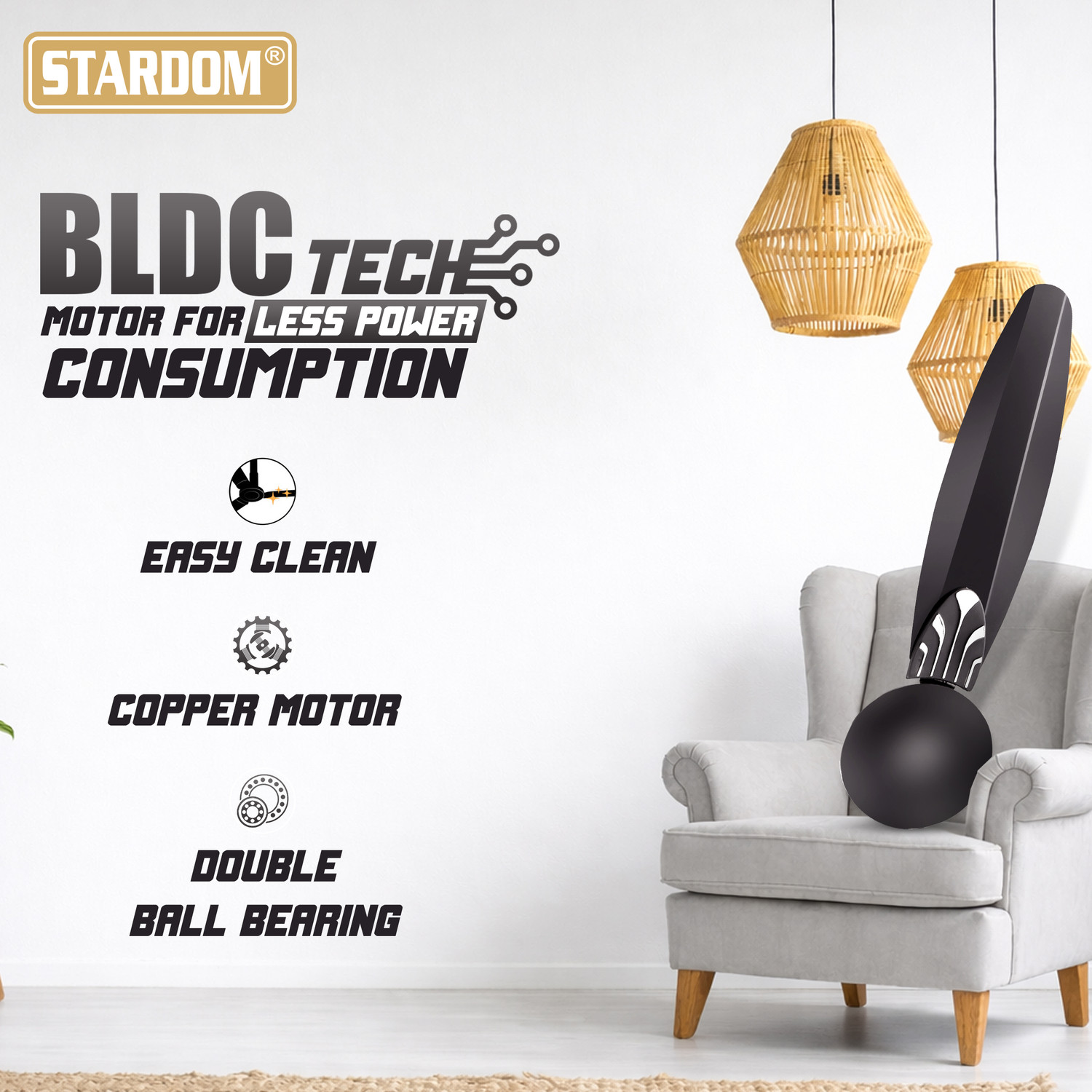 Image of Stardom RACER SMOKE BROWN | BLDC Motor | 4 Blade | Premium with 5 Year Warranty BLDC Motor with Remote 1200 mm Ceiling Fan