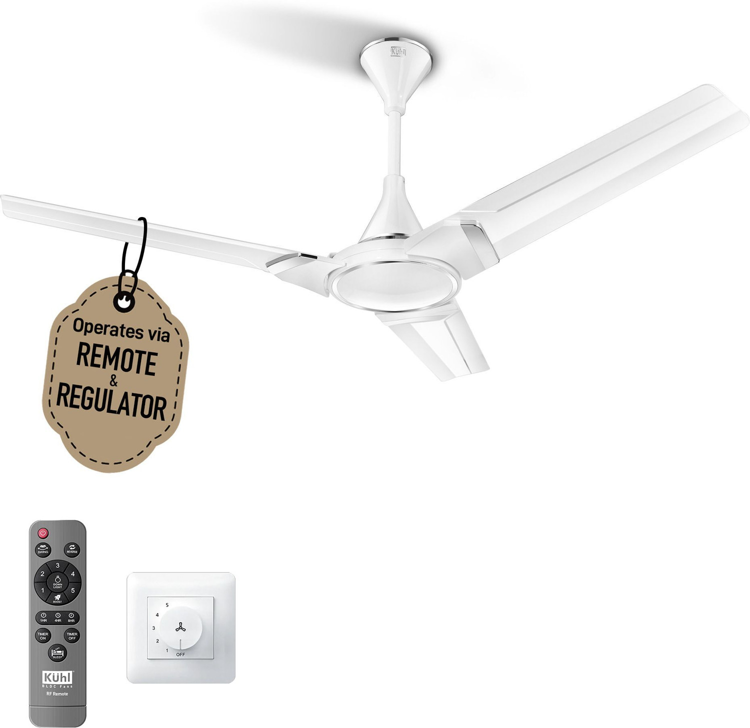 Image of KUHL Prima A3 Duo Power Saving BLDC Ceiling Fan | 29W | Remote & Regulator Operated BLDC Motor with Remote 1200 mm Ceiling Fan