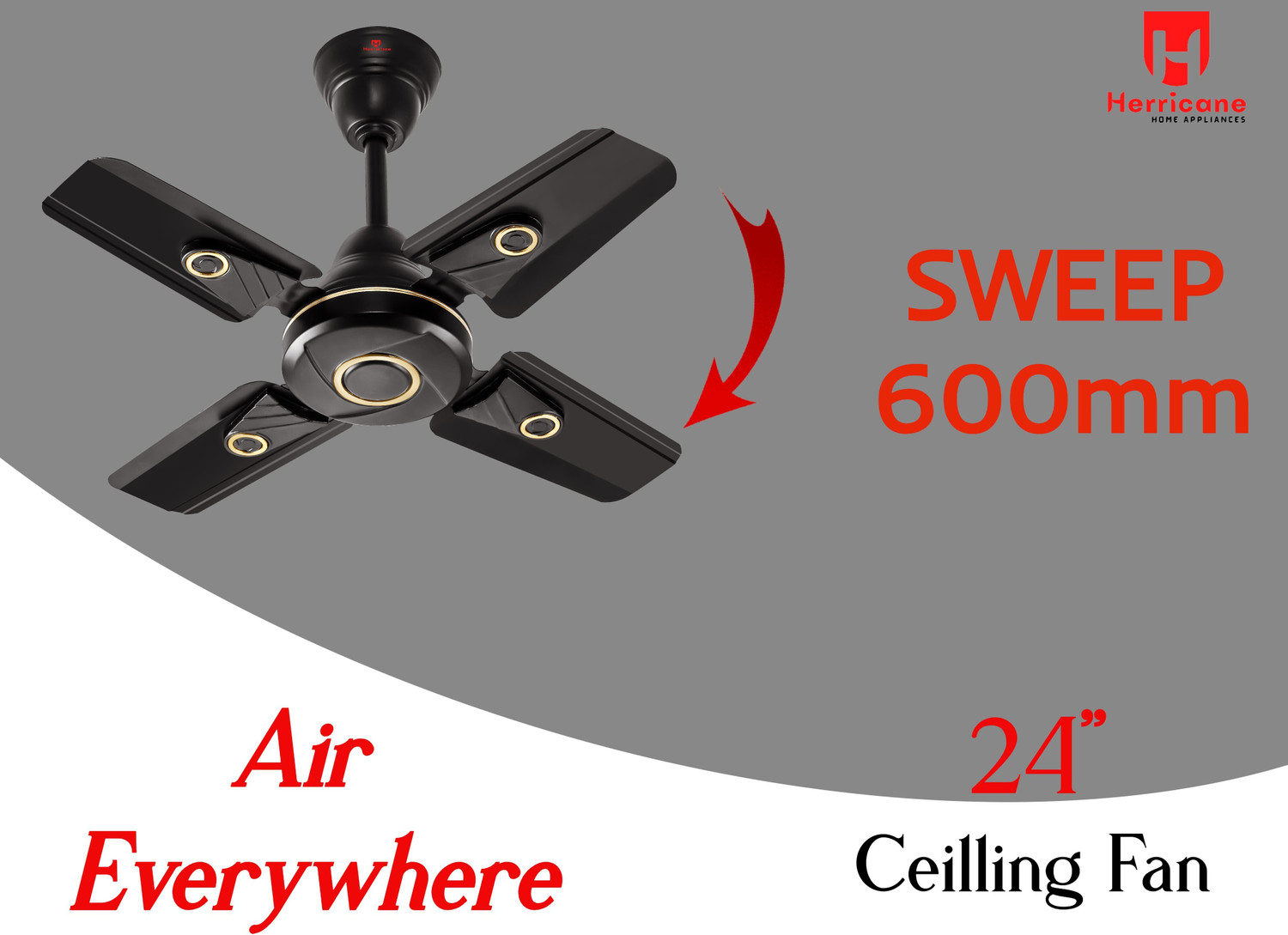 Image of Herrricane Indo-Ring-23-SB | 4 Blade | Anti Dust | Silent Operation | High Speed | Economy with 24 Months Warranty Ultra High Speed 600 mm Ceiling Fan
