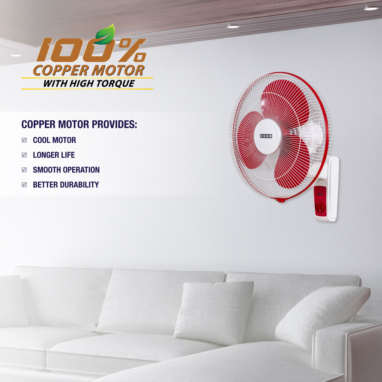 Image of USHA Maxx Air with 2 Year Warranty 400 mm Wall Fan (Red White | Pack of 1)