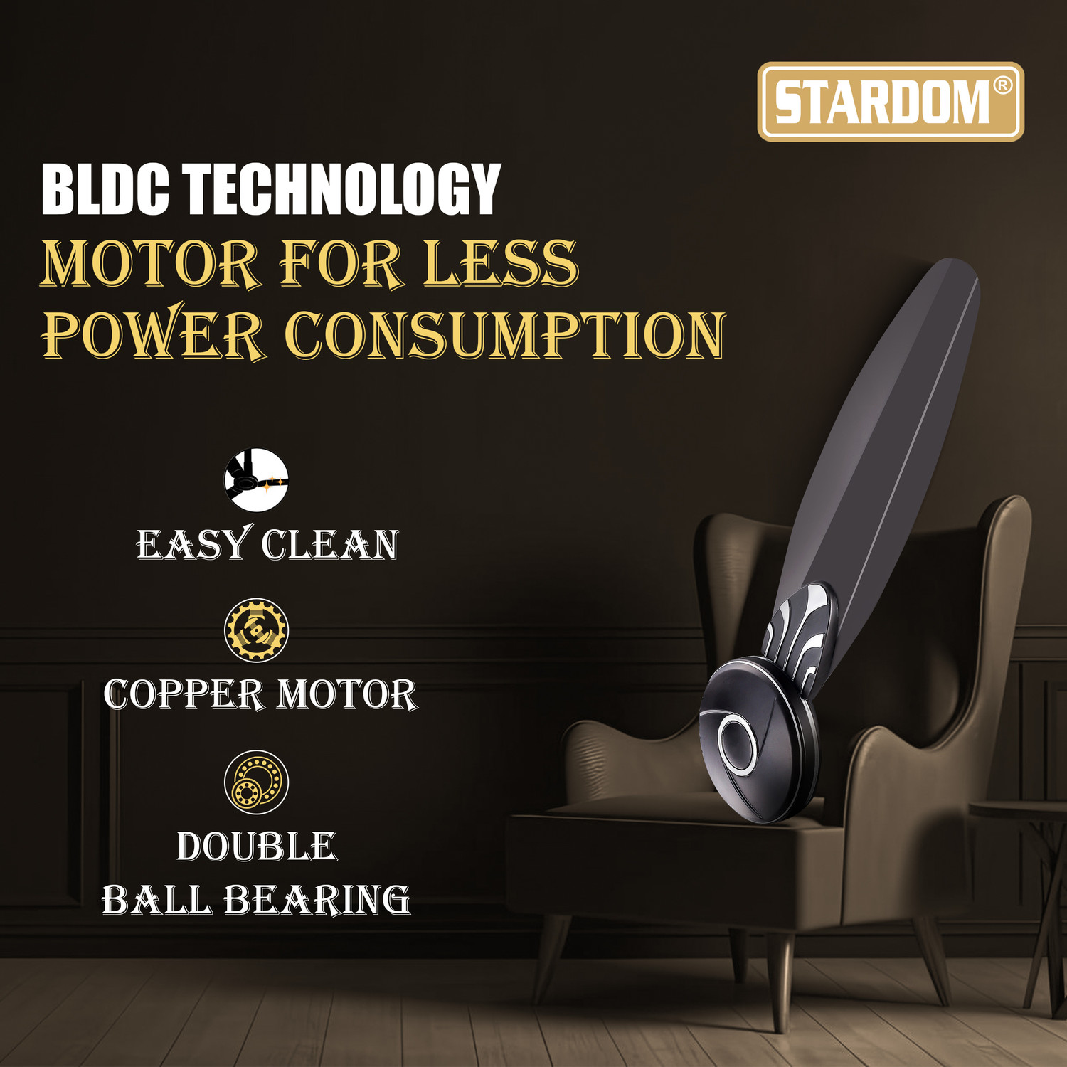 Image of Stardom RACER SMOKE BROWN 1200 MM BLDC with 5 Year Warranty BLDC Motor with Remote 1200 mm Ceiling Fan