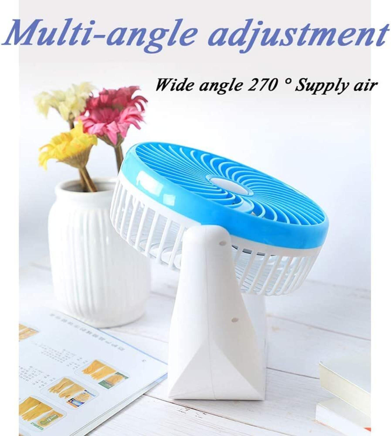 Image of Ampeva High-Speed 4000mAh Rechargeable Table Fan with LED Light, Portable Fan, USB Fan, USB Battery Powered Quiet Personal Fan, 3 Speed For Kitchen, Office, Home USB Fan
