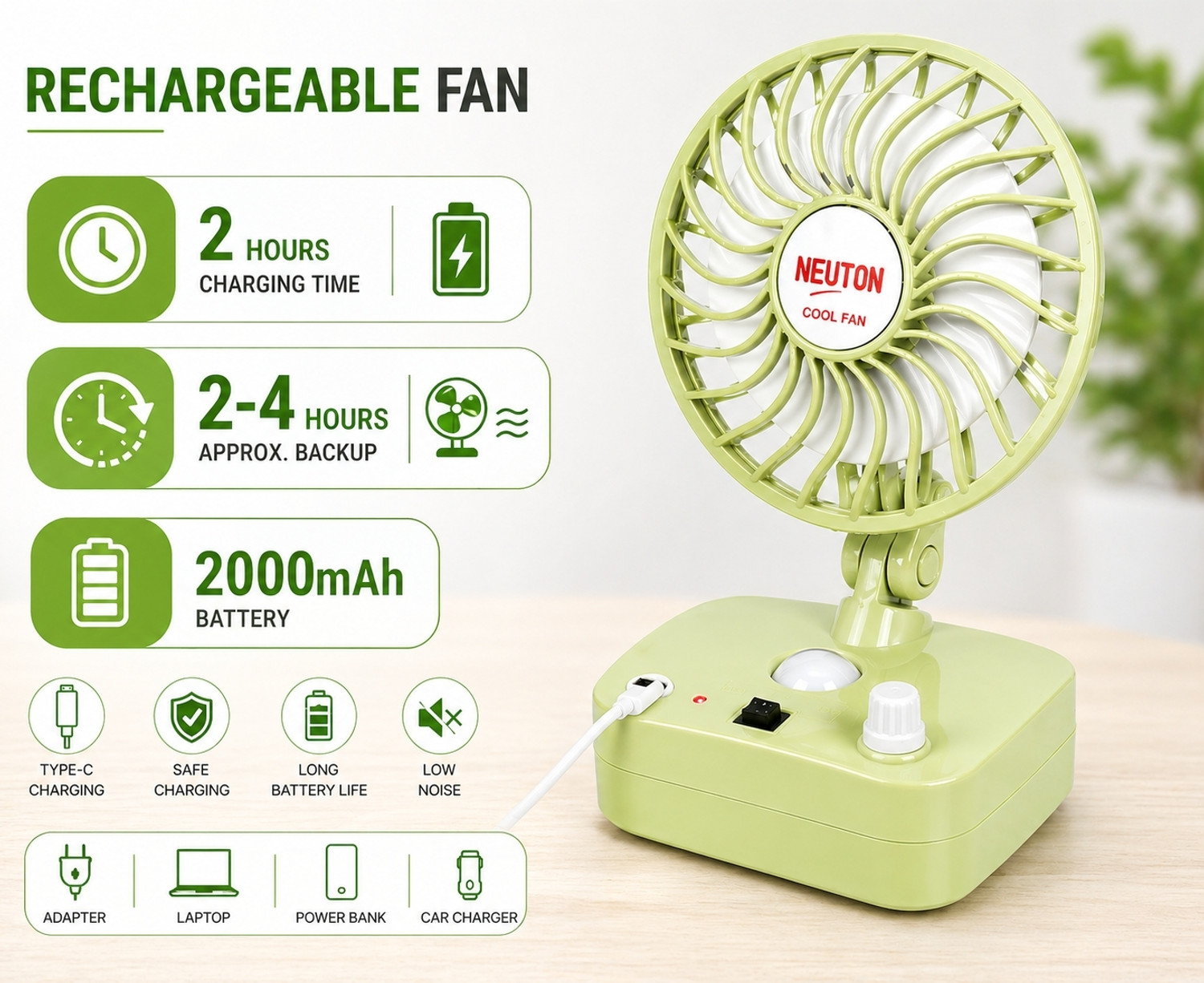 Image of NEUTON Cool Fan With LED Indicators 150 mm Table Fan