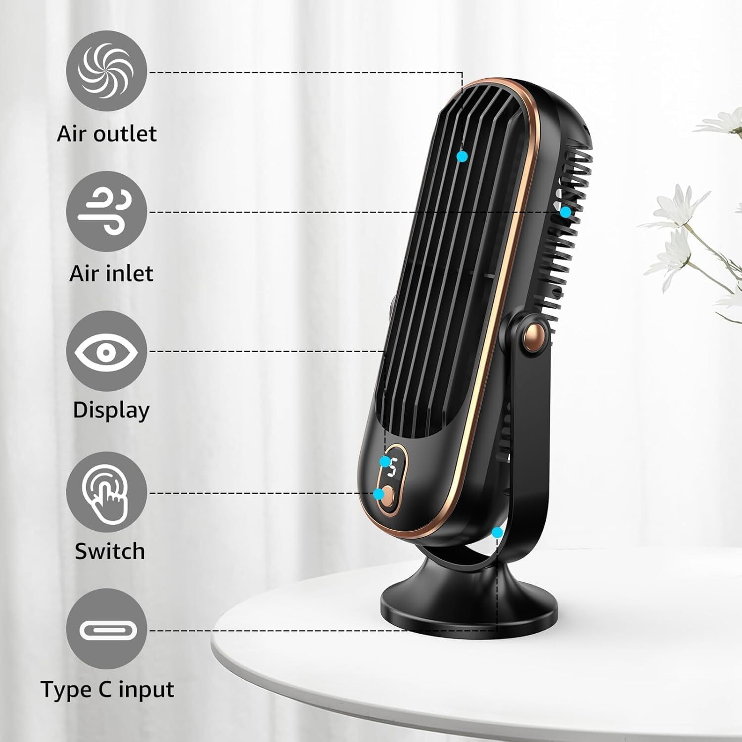 Image of Woomzy Table Fan Rechargeable Table Fan with LED Light High Speed Fan for Home Ultra High Speed 1400 mm Table Fan