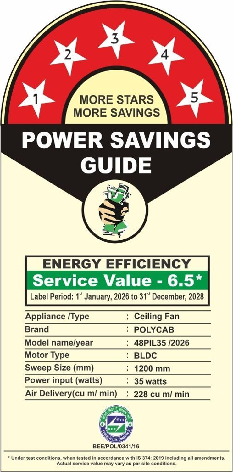 Image of Polycab Wizzy Prime100% CopperLED Indicator Higher Air Delivery with 3 Year Warranty BLDC Motor with Remote 1200 mm Ceiling Fan