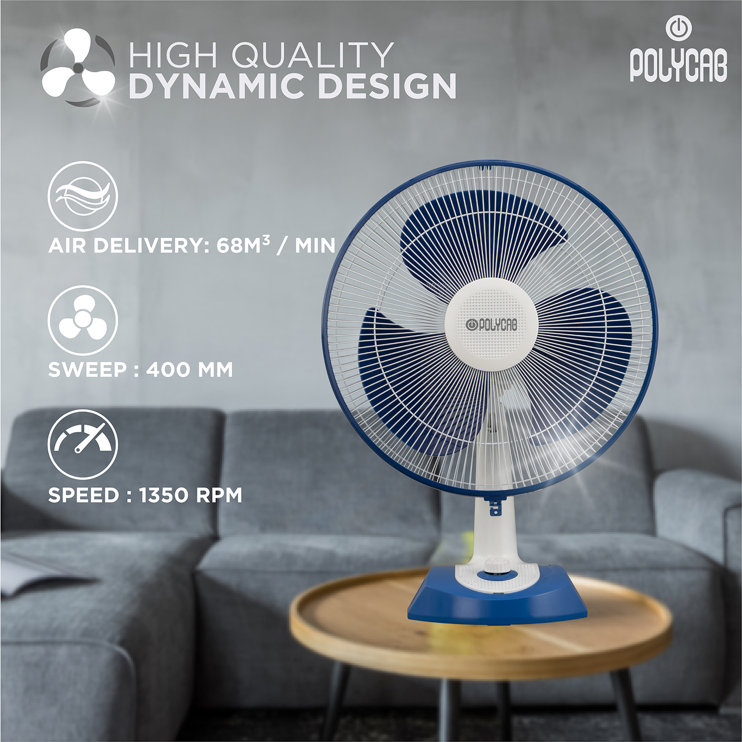 Image of Polycab Aery with 2 Year Warranty Silent Operation 400 mm Table Fan