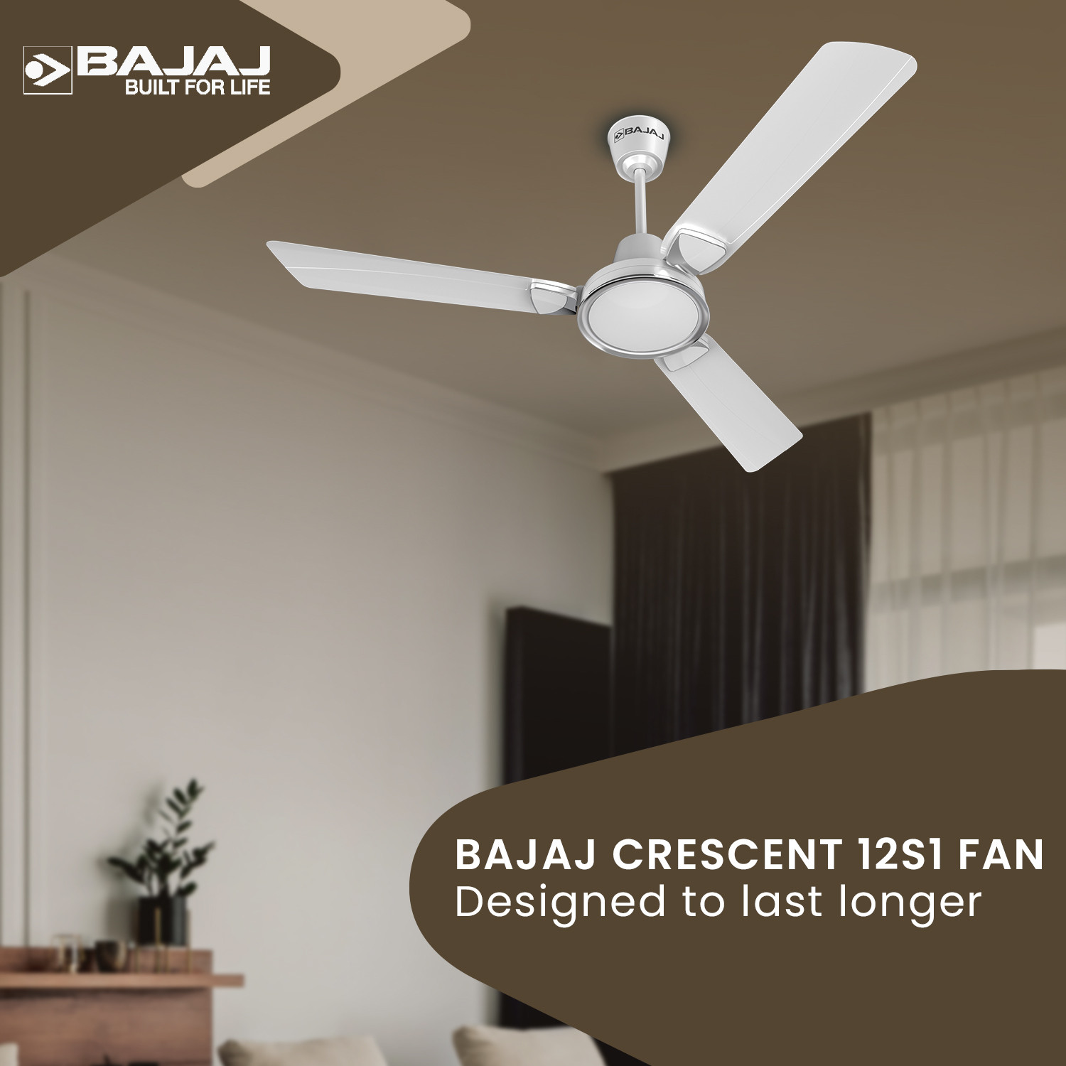 Image of BAJAJ Crescent with 3 Year Warranty Anti Rust, Energy Saving, High Air Delivery, Ultra High Speed 1200 mm Ceiling Fan