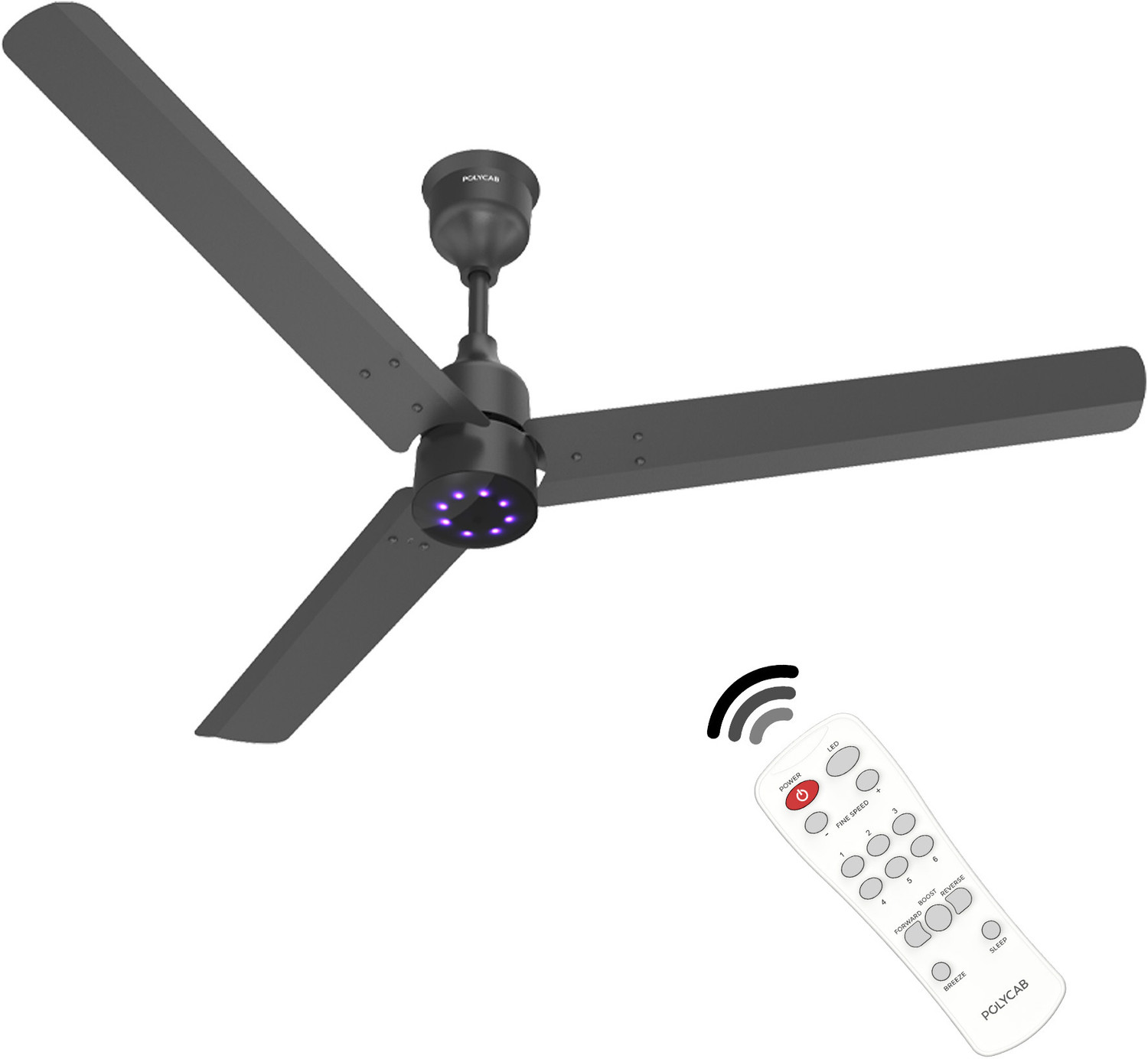 Image of Polycab Wizzy Plus 2.0 LED100% CopperHigher Air DeliveryLED Indicator with 3 Year Warranty BLDC Motor with Remote 1200 mm Ceiling Fan