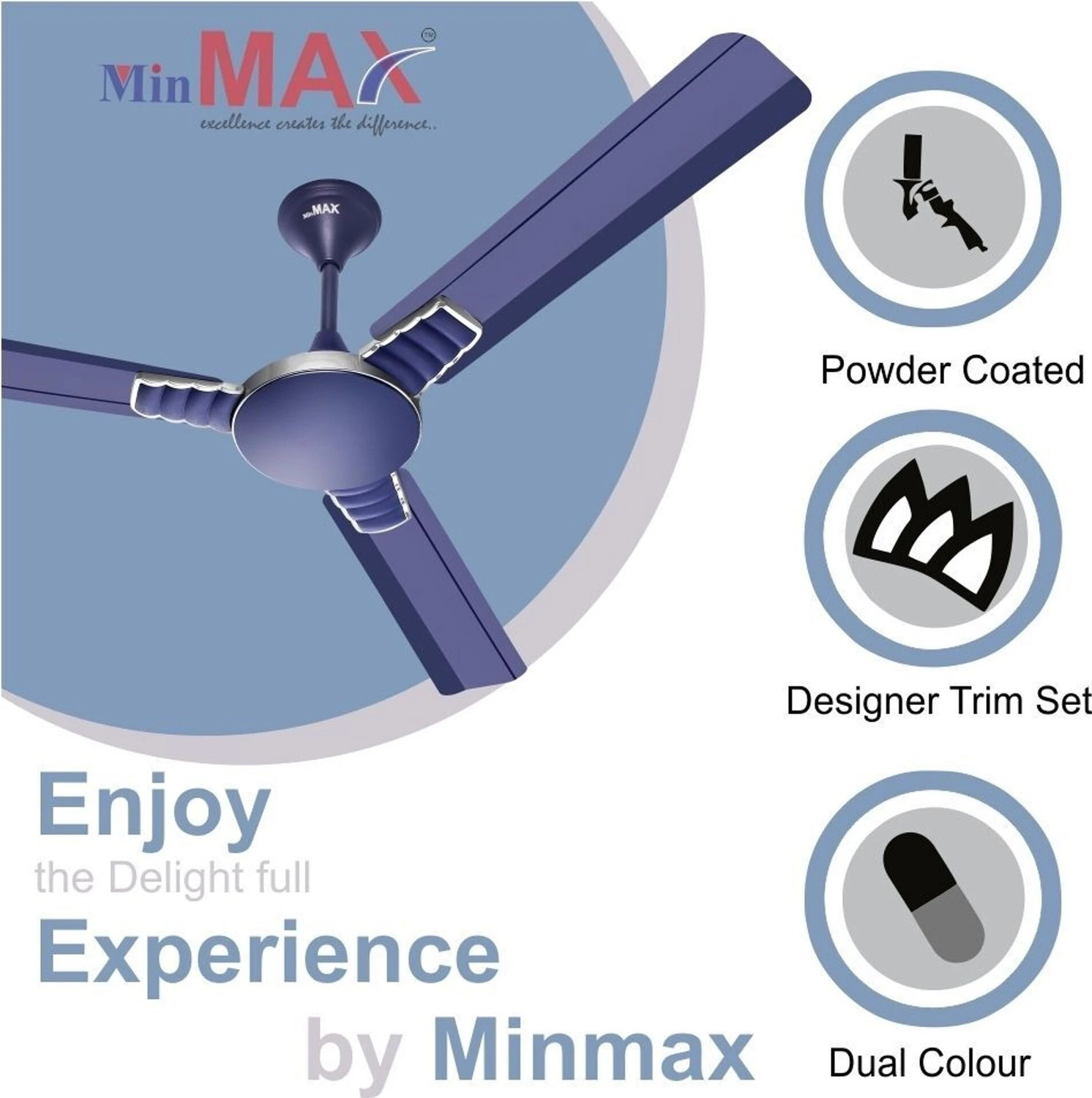 Image of MinMAX CRUISER MATT BLUE-01 with 2 Year Warranty Anti Dust, Ultra High Speed, Silent Operation 1200 mm Ceiling Fan