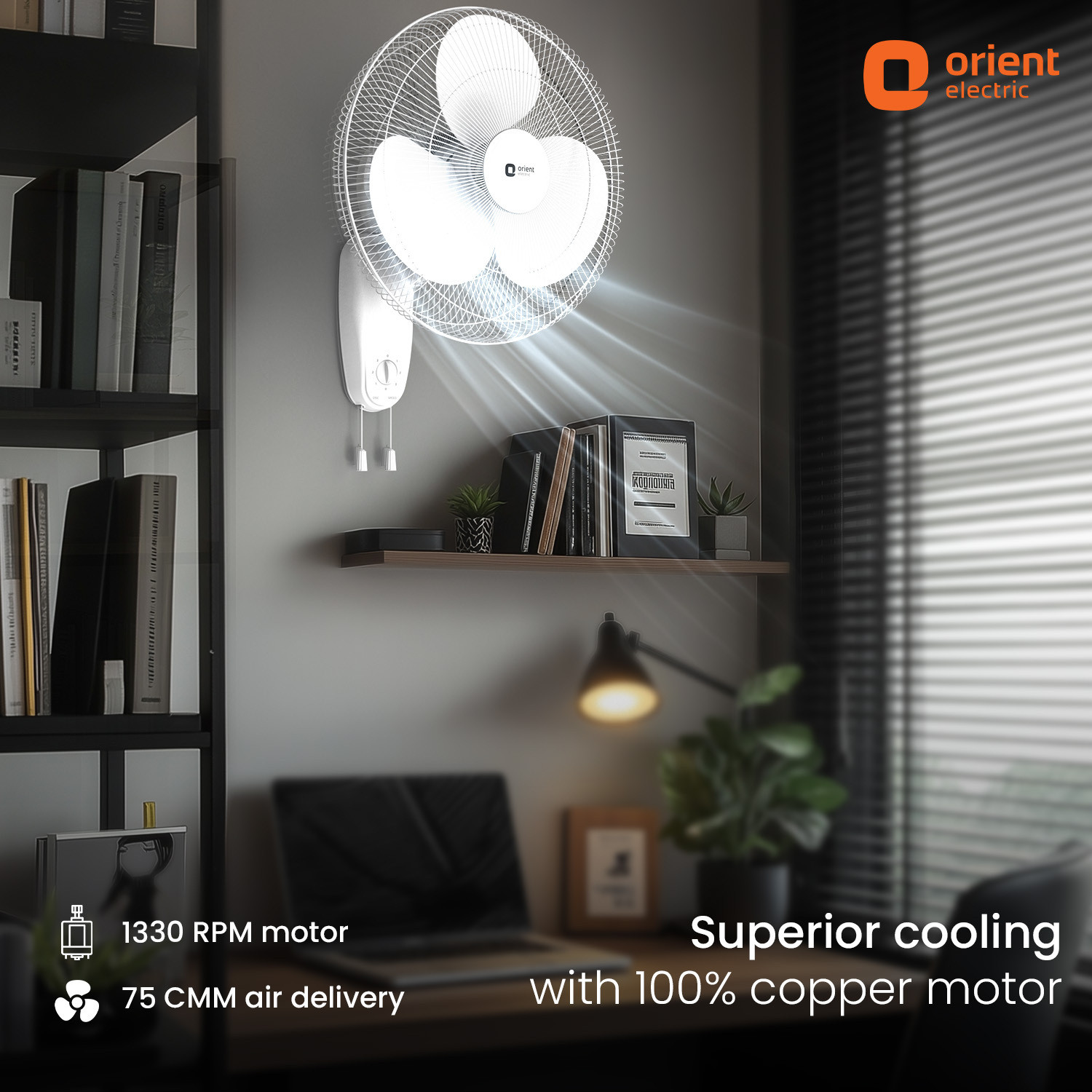 Image of Orient Electric Wall 91 |COP-TER Technology | 100% Copper Motor| Superior Air Delivery | 3 Speed with 2 Year Warranty 400 mm Wall Fan