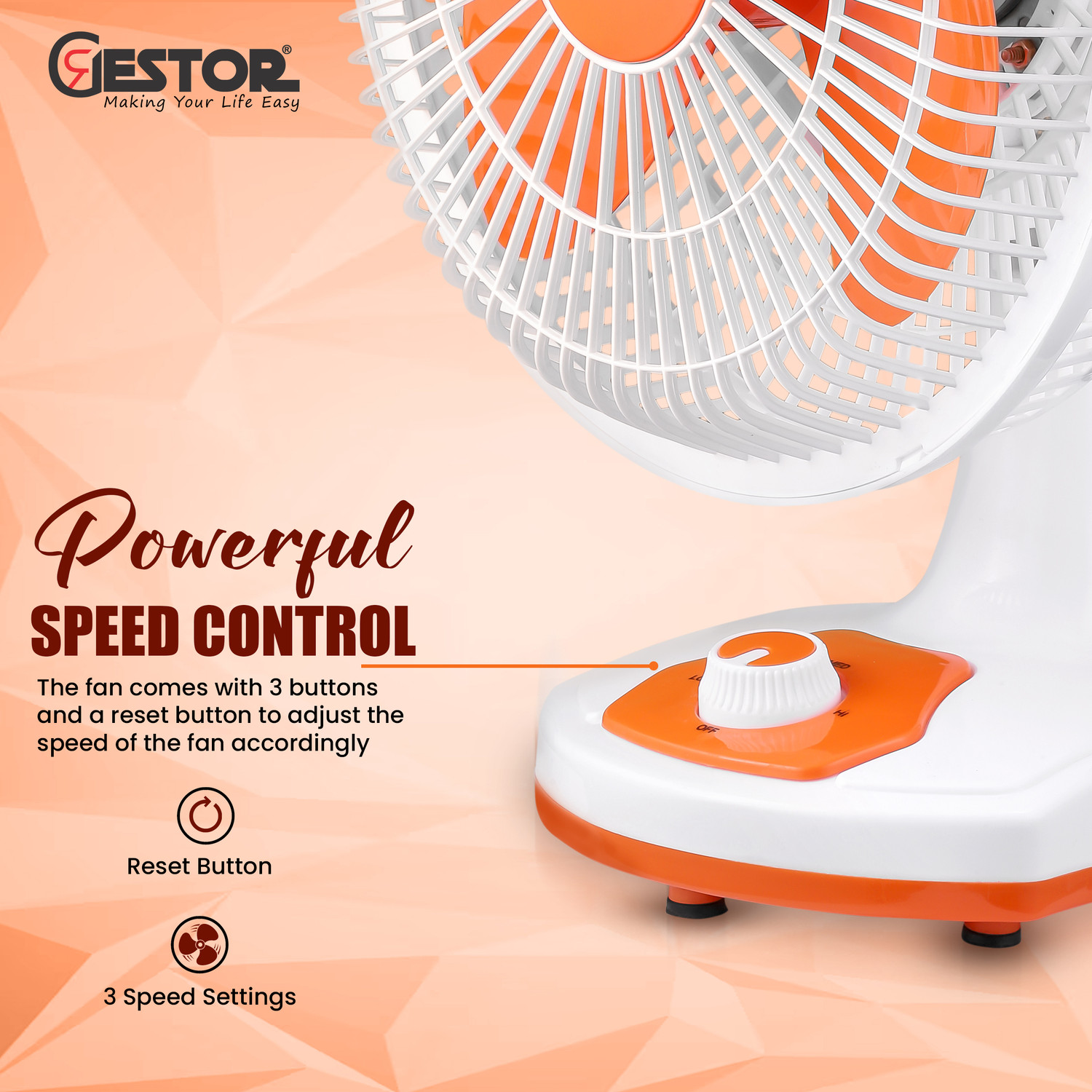 Image of GESTOR Oscar Ultra High Speed with Auto Swing /Oscillation with 12 Months Warranty 300 mm Table Fan