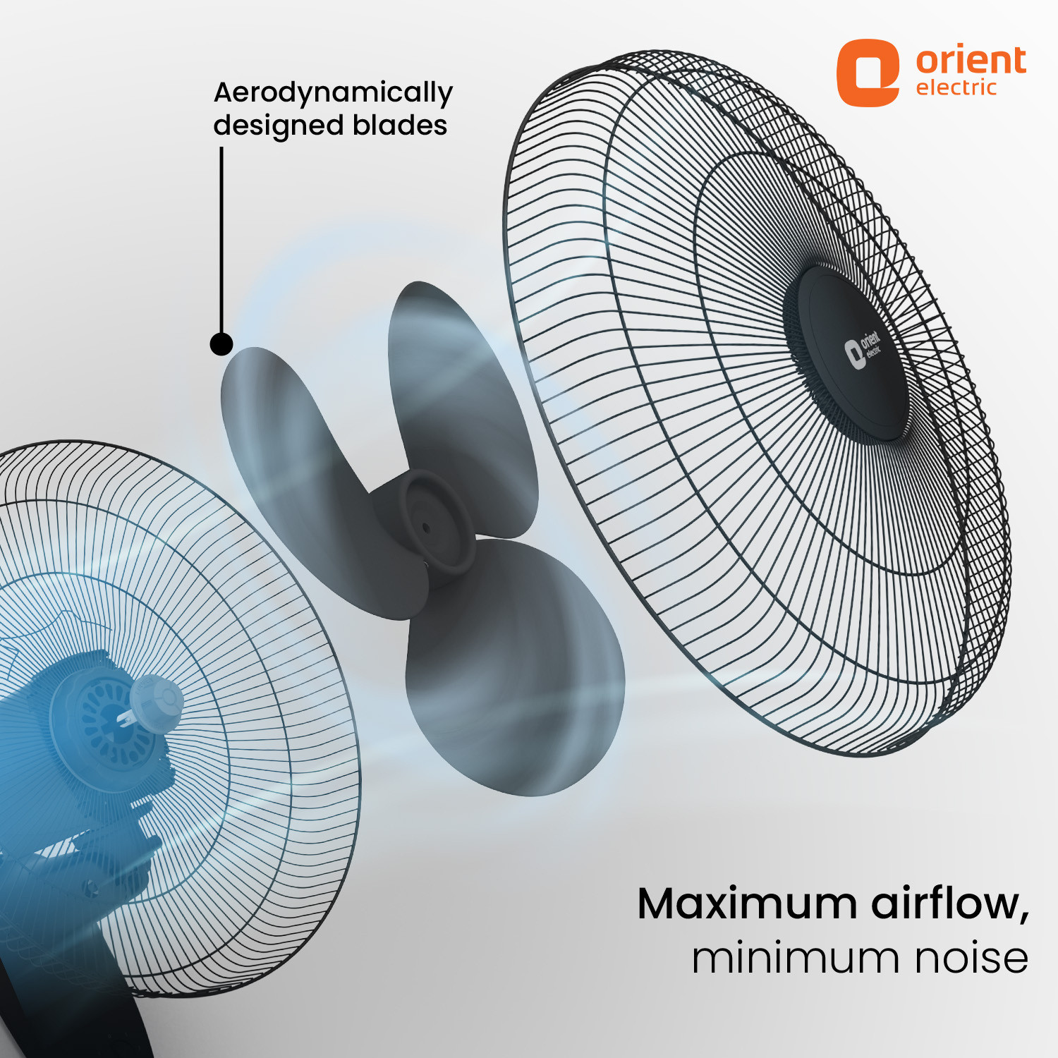 Image of Orient Electric Wall 91 |COP-TER Technology | 100% Copper Motor| Superior Air Delivery | 3 Speed with 2 Year Warranty 400 mm Wall Fan