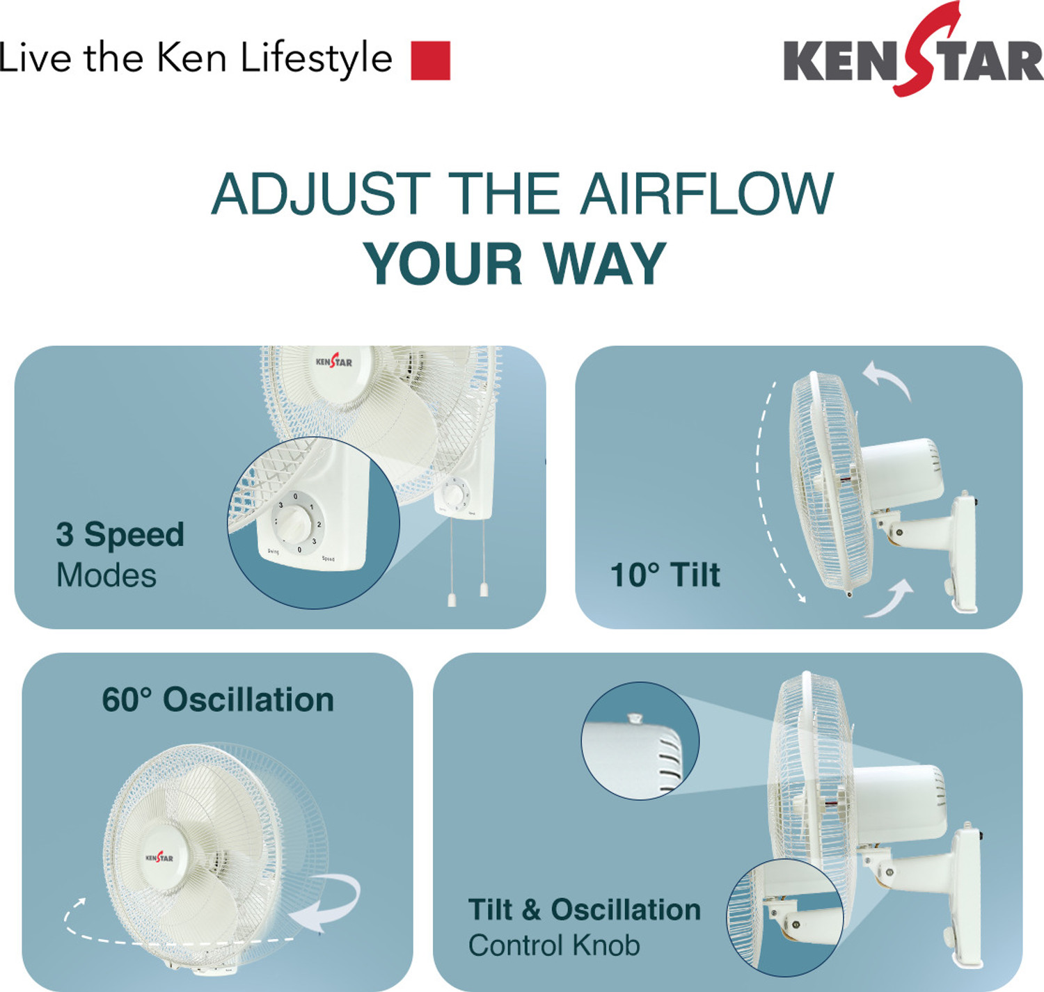 Image of Kenstar BreezeX W High Speed with 1 Year Warranty 400 mm Wall Fan