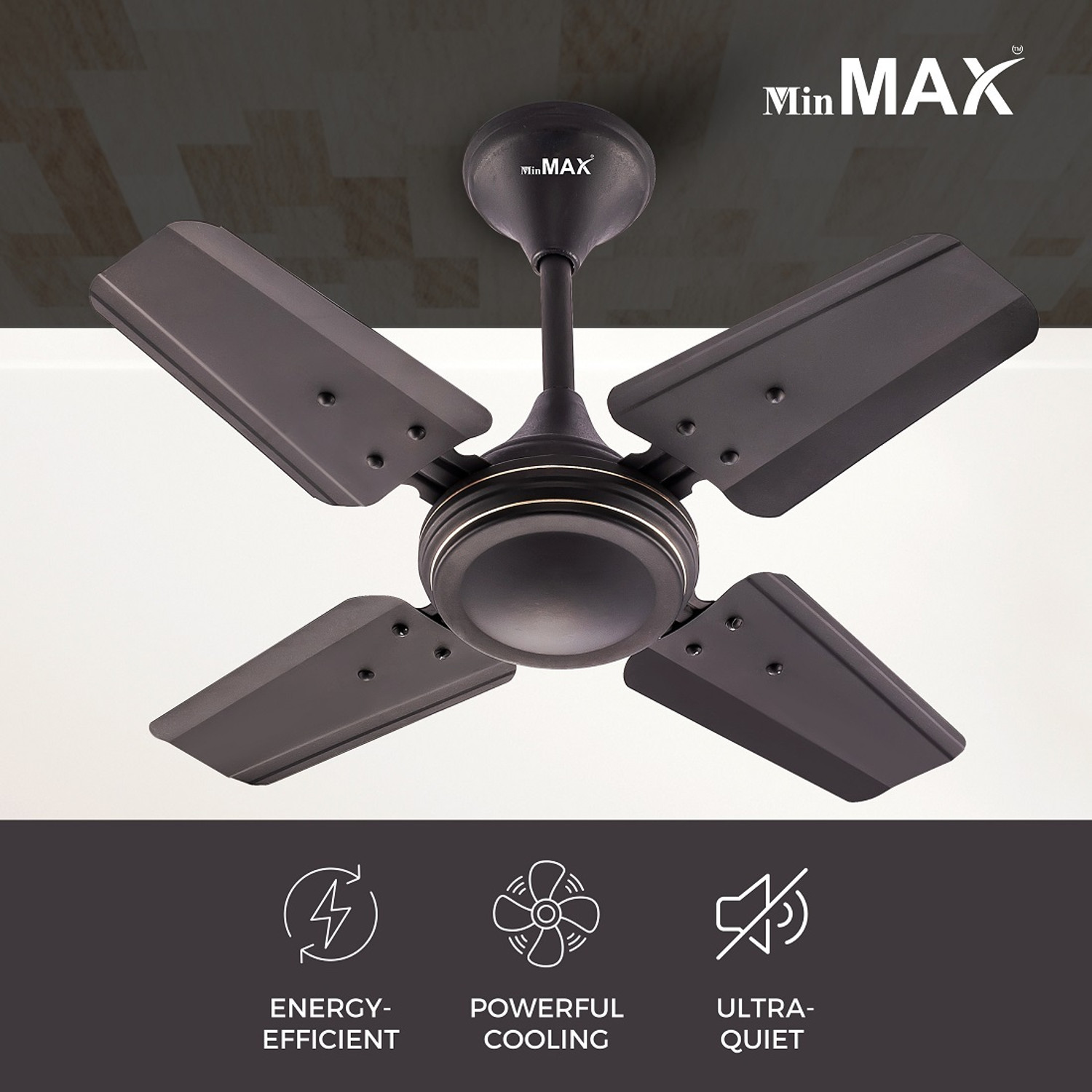 Image of MinMAX 24 Inch Ceiling Fan | Energy Saving | High Speed Motor | Smoke Brown with 24 Months Warranty Silent Operation 600 mm Ceiling Fan