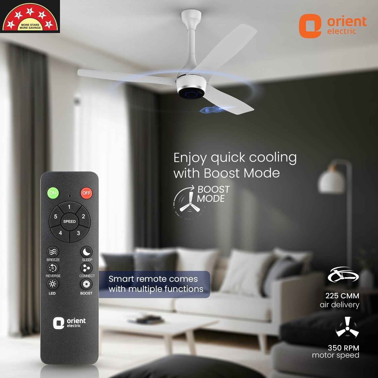 Image of Orient Electric AEON BLDC PIXEL WHITE VC FAN WITH REMOTE with 5 Year Warranty BLDC Motor with Remote 1200 mm Ceiling Fan
