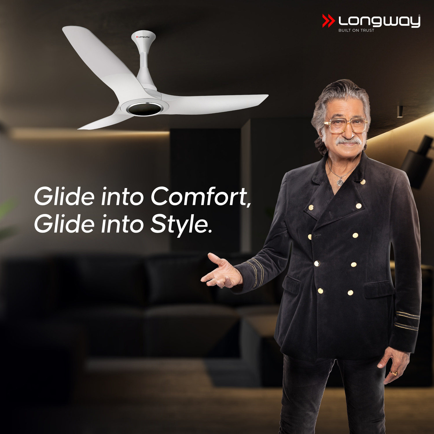 Image of Longway Glideon ABS Blade & Body | BLDC Motor | Remote Control | Decorative with 5 Year Warranty BLDC Motor with Remote 1200 mm Ceiling Fan