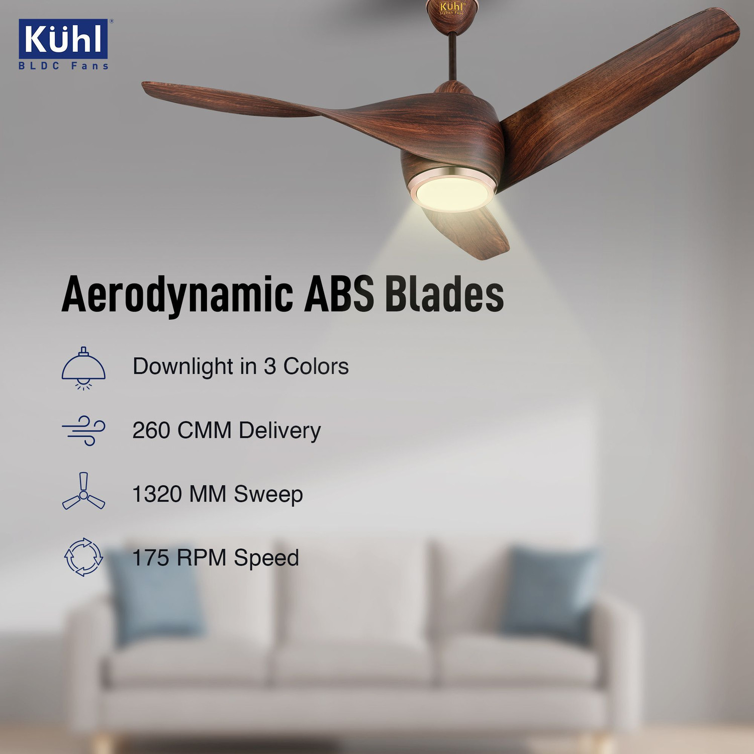 Image of KUHL Twist L3 1320mm 65% Power Saving BLDC Ceiling Fan|BEE 5 Star Rated & ISI Marked with 5 Year Warranty BLDC Motor with Remote 1320 mm Ceiling Fan
