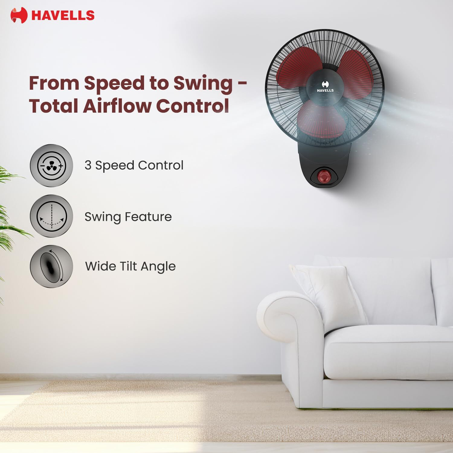 Image of HAVELLS CANDY HS Wall Fan with 2 Year Warranty Energy Saving 230 mm Pedestal Fan