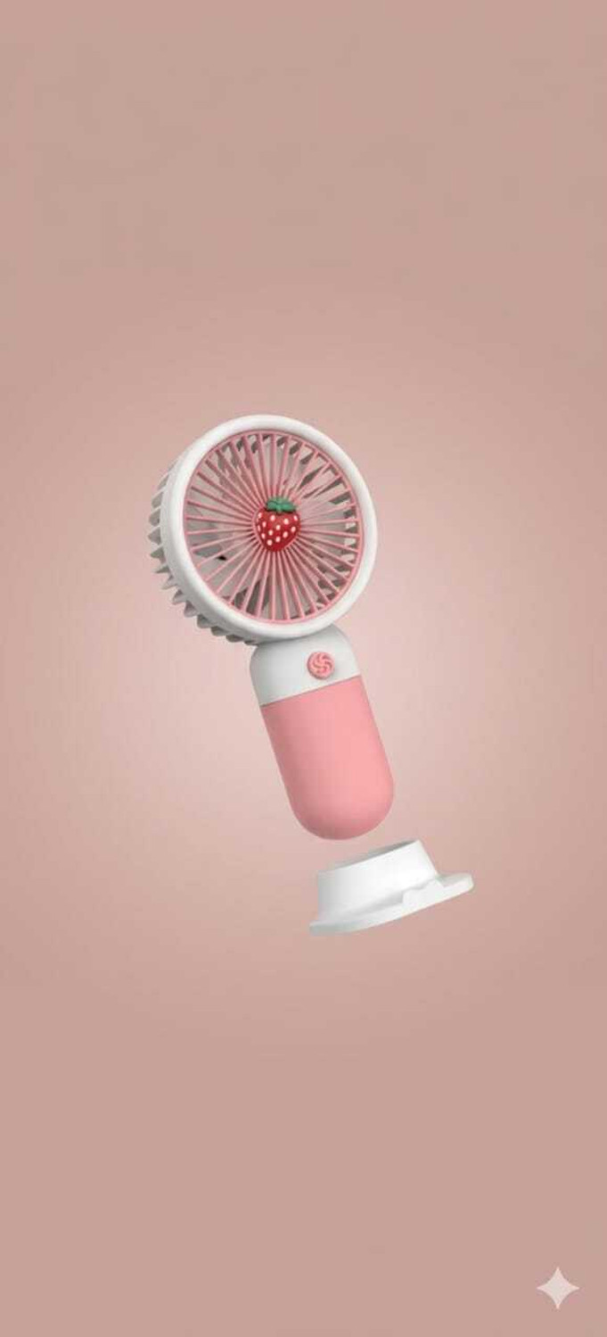 Image of jp enterprise Strawberry Mini Handheld Fan USB Rechargeable Pink Portable 70 mm Table Fan