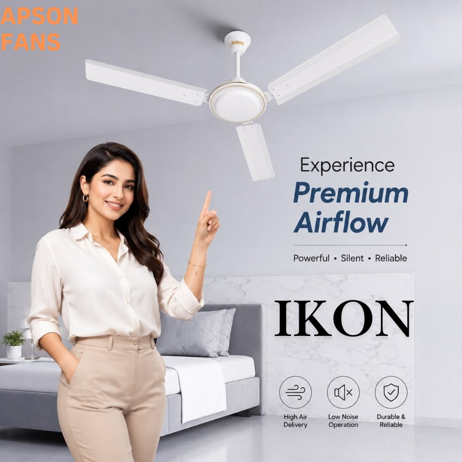 Image of Apson APSARA with 2 Year Warranty Anti Dust, Energy Saving, High Air Delivery, Ultra High Speed 1200 mm Ceiling Fan