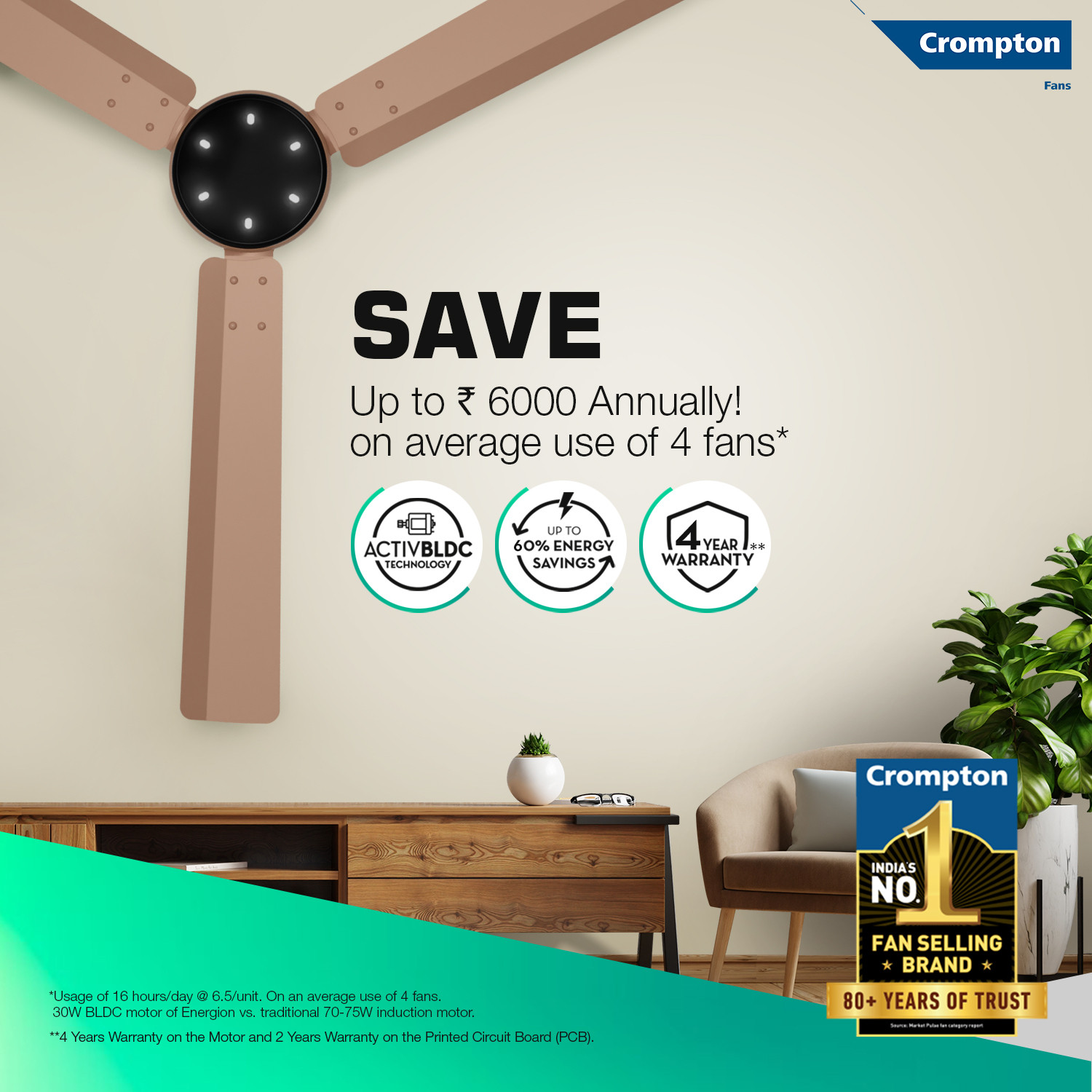 Image of Crompton EN NITEO 48 5S with 4 Year Warranty BLDC Motor with Remote 1200 mm Ceiling Fan