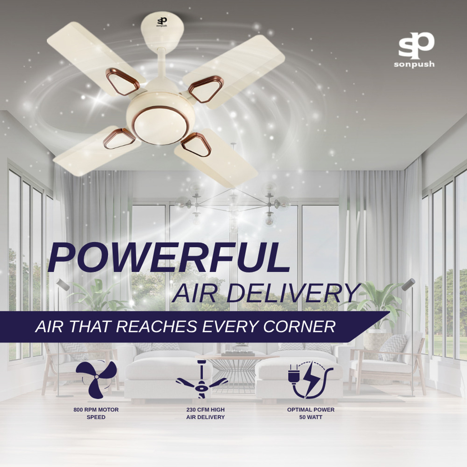 Image of Sonpush Glossy002 | 4 Blade | High Speed | Decorative with 2 Year Warranty Ultra High Speed 600 mm Ceiling Fan