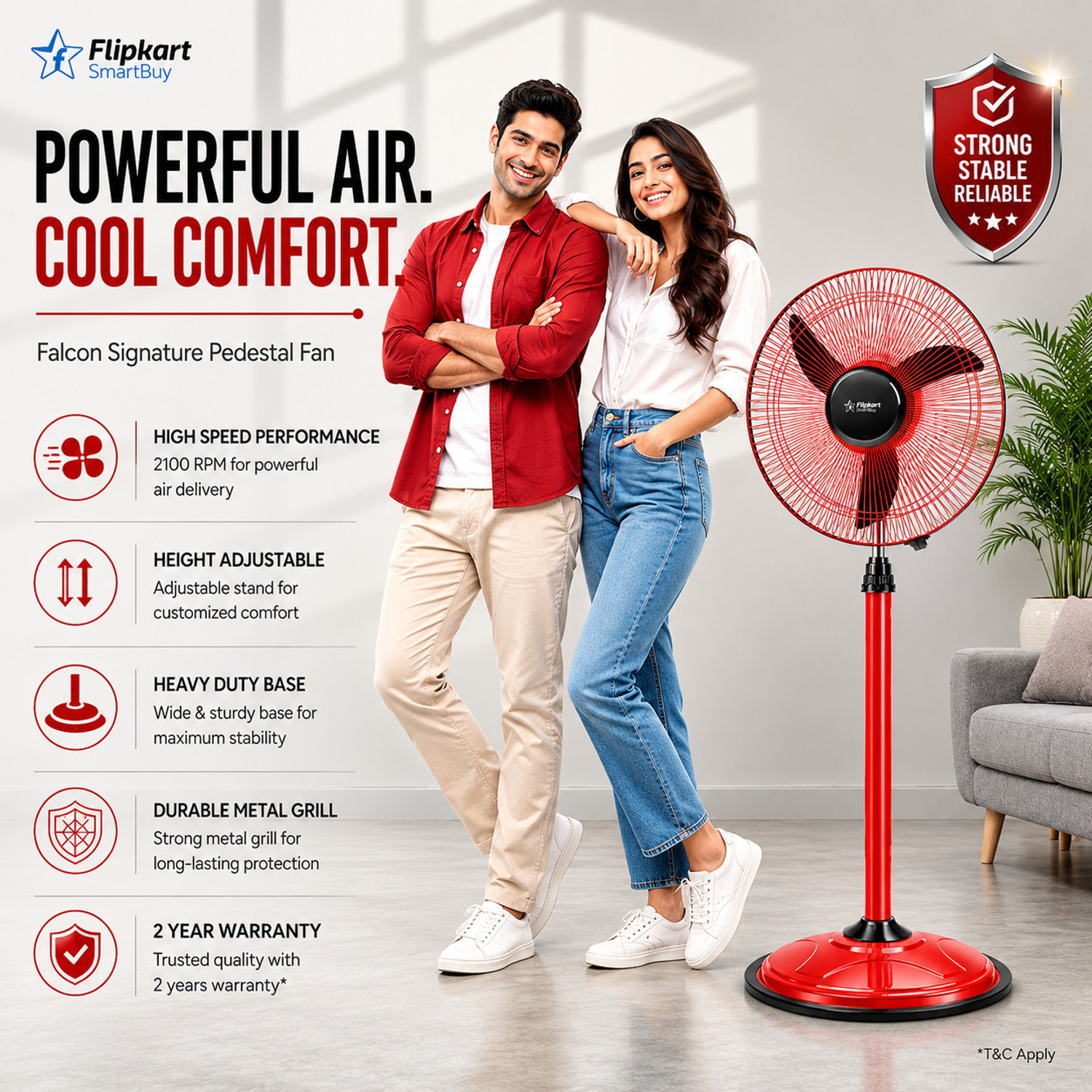 Image of Flipkart SmartBuy Falcon Signature with 2 Year Warranty High Air Delivery, Ultra High Speed 400 mm Pedestal Fan