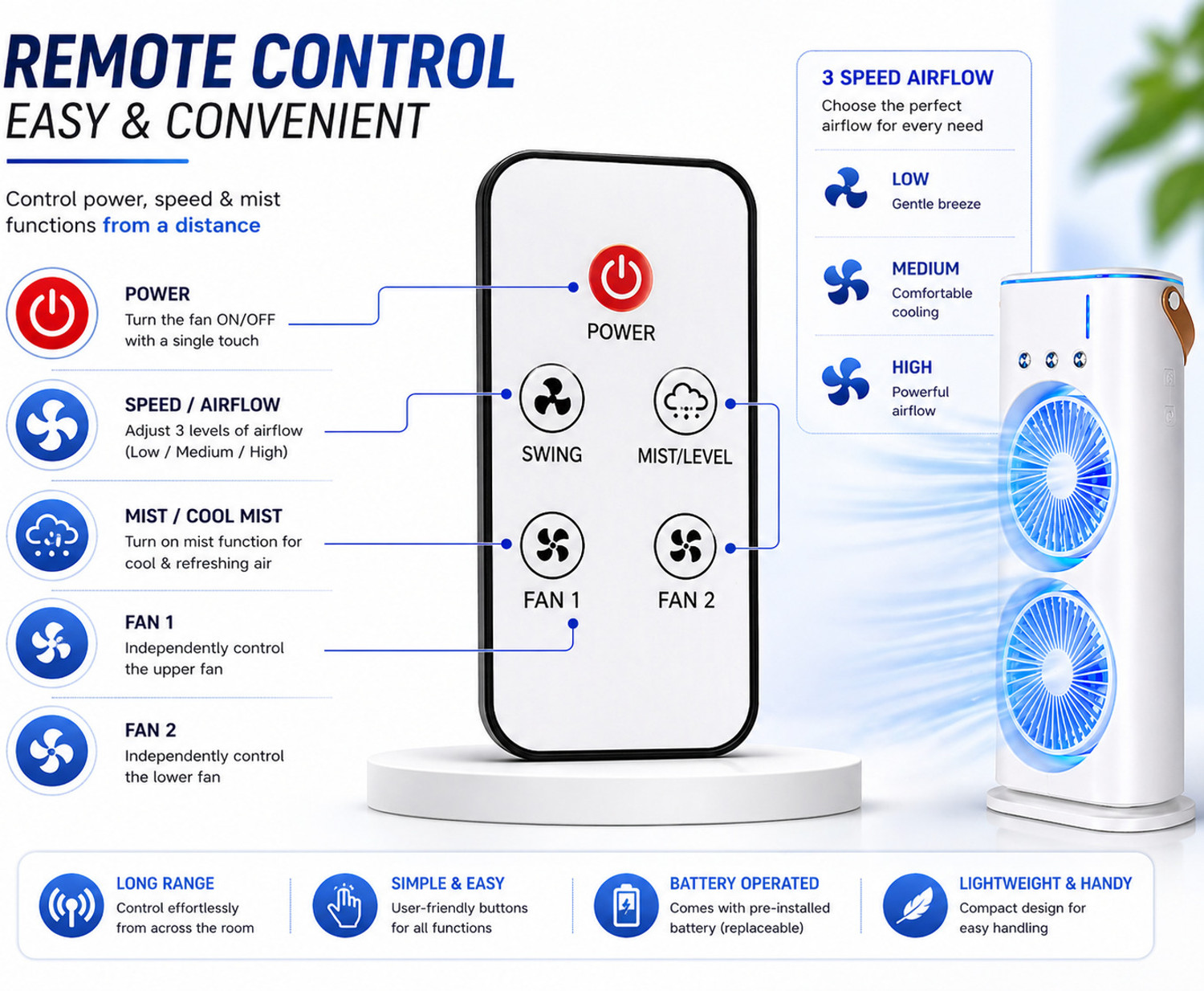 Image of NOORECO DF-M01 BLDC Motor with Remote, Energy Saving, Remote Controlled, High Air Delivery, BLDC Motor 90 mm Table Fan