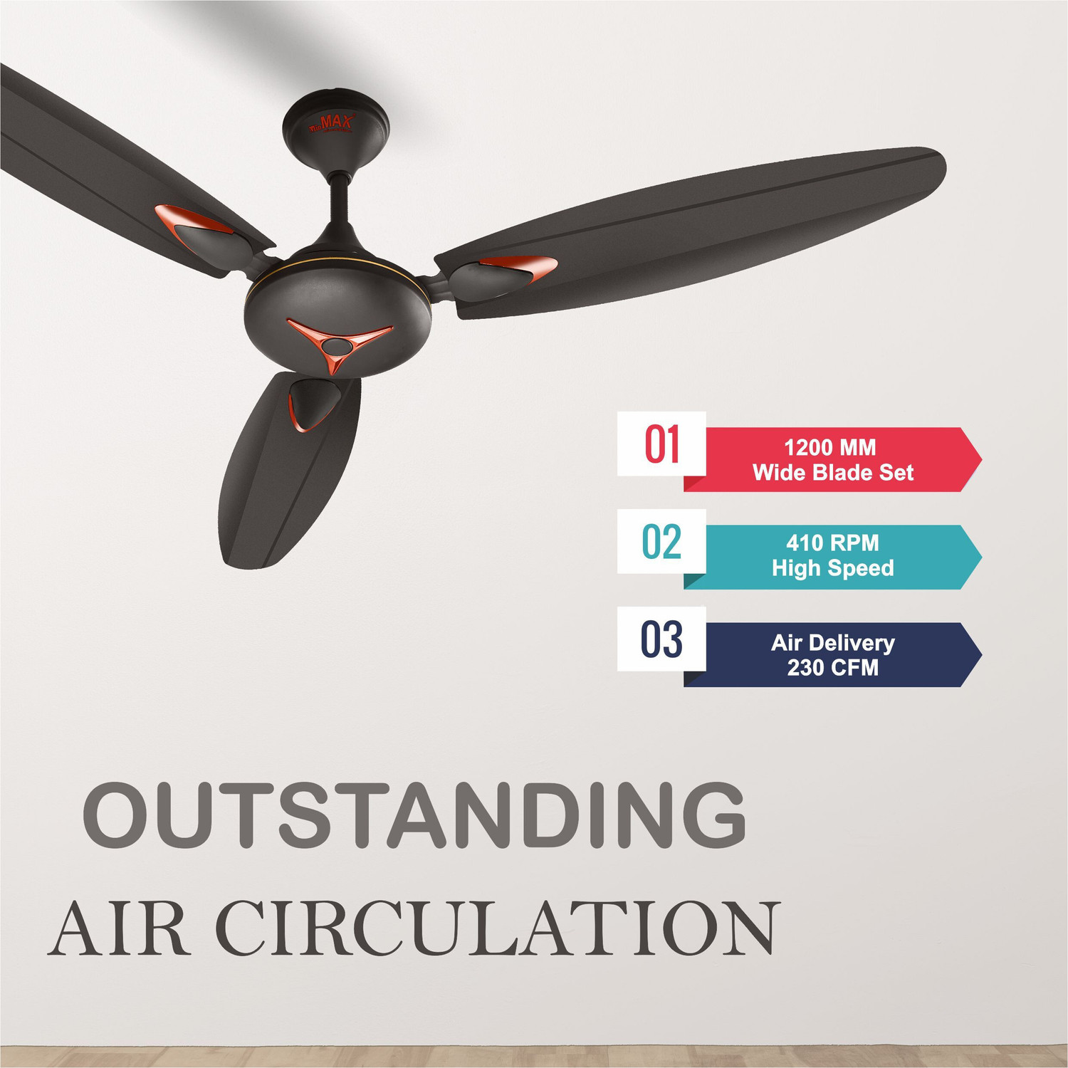 Image of MinMAX Neo Star 48 inch ULTRA HIGH SPEED ENERGY SAVER | Anti Dust | Economy with 24 Months Warranty Anti Dust 1200 mm Ceiling Fan