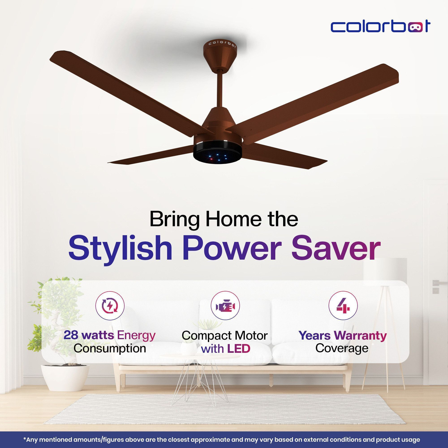 Image of Colorbot Stella Quad BLDC Remote Controlled 4 Blade|High Airflow|LED|AeroQuiet+ Technolog with 4 Year Warranty BLDC Motor with Remote, With LED Indicators 1200 mm Ceiling Fan
