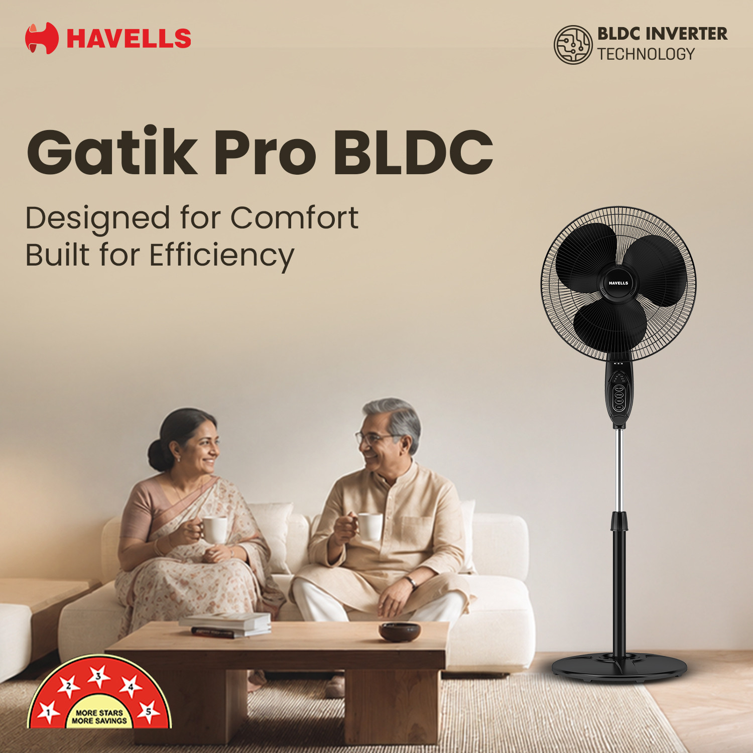 Image of HAVELLS Gatik Pro 400mm BLDC Pedestal Fan| 120 Ribs Guard for Safety| Smooth Oscillation with 2 Year Warranty BLDC Motor with Remote 400 mm Pedestal Fan