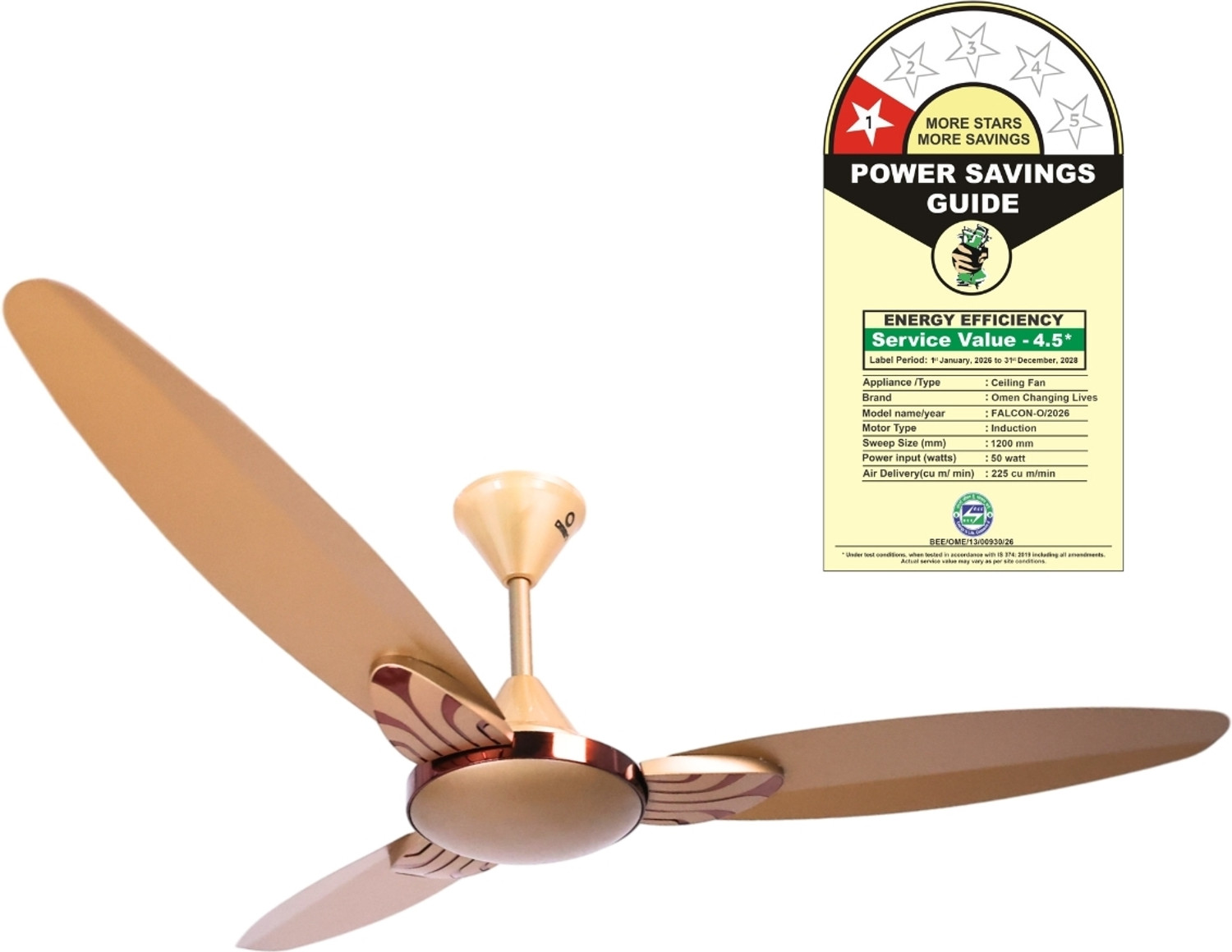 Image of Omen Changing Lives FELCON PRIME | Energy Saving with 2 Year Warranty Energy Saving 1200 mm Ceiling Fan