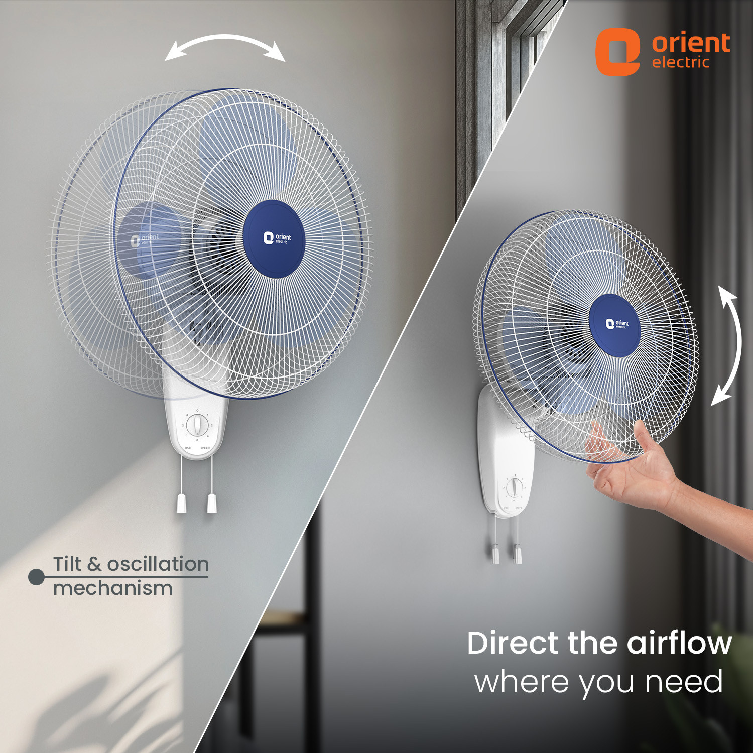 Image of Orient Electric Wall 91 |COP-TER Technology | 100% Copper Motor| Superior Air Delivery | 3 Speed with 2 Year Warranty 400 mm Wall Fan