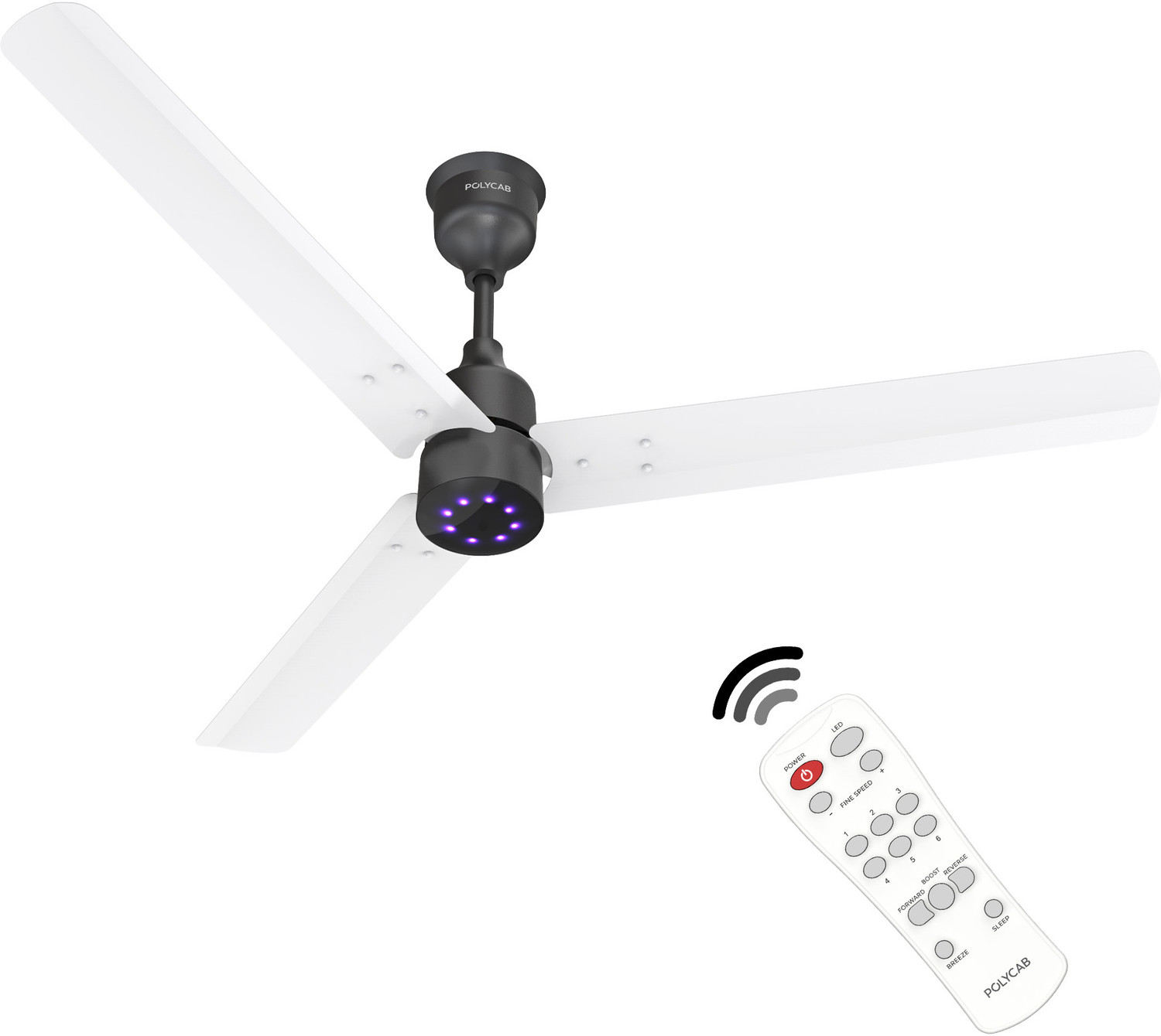 Image of Polycab Wizzy Plus 2.0 LED100% CopperHigher Air DeliveryLED Indicator with 3 Year Warranty BLDC Motor with Remote 1200 mm Ceiling Fan