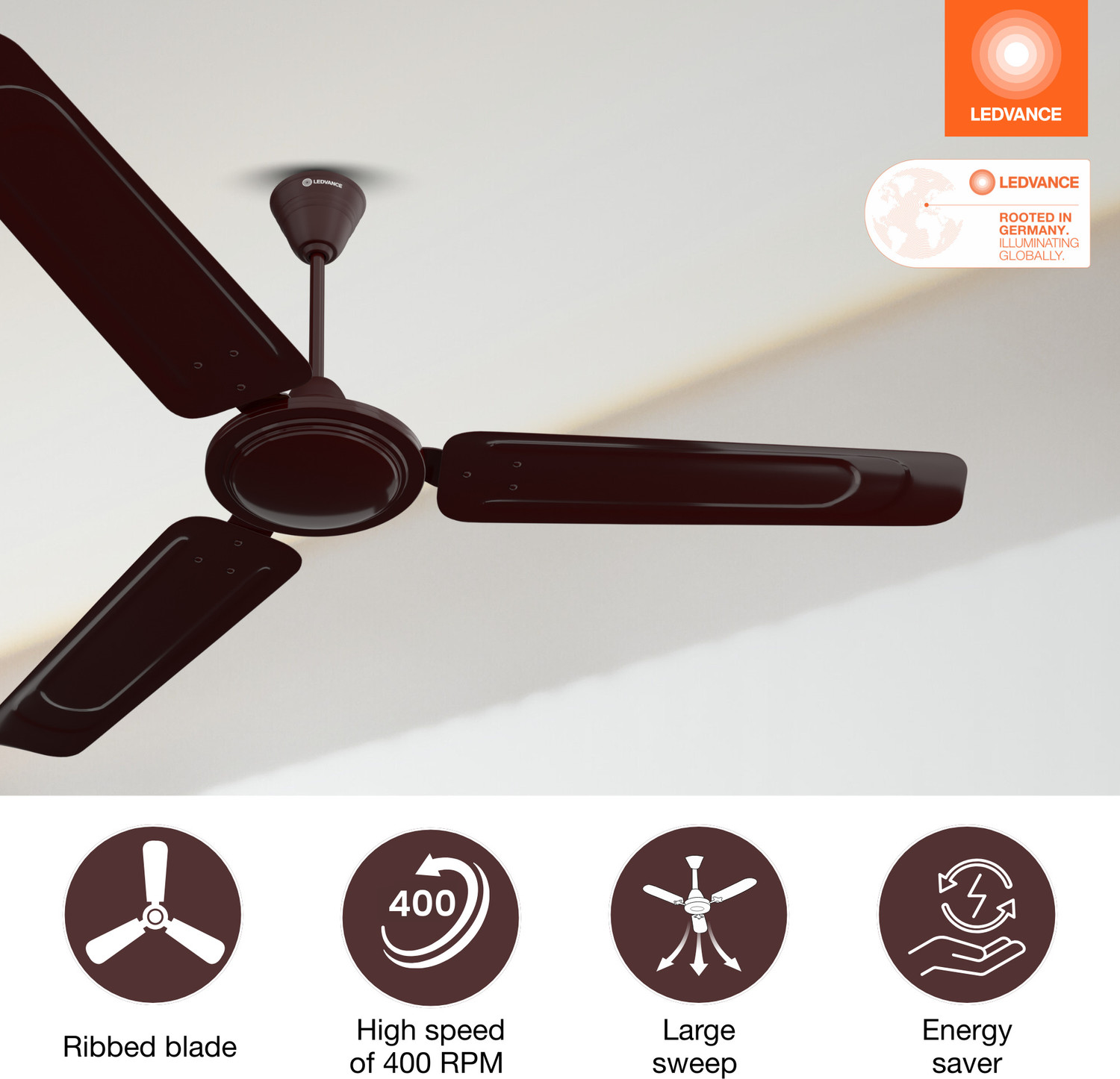 Image of ledvance Windy Ceiling Fan | 400 RPM High Speed | 1200mm | Heavy Motor | BEE Star Rated with 2 Year Warranty Ultra High Speed 1200 mm Ceiling Fan