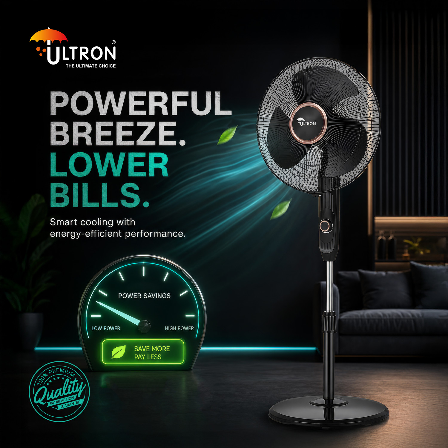 Image of ULTRON BLDC PEDESTAL FAN with 2 Year Warranty BLDC Motor, Energy Saving, High Air Delivery, Silent Operation, Ultra High Speed 400 mm Pedestal Fan
