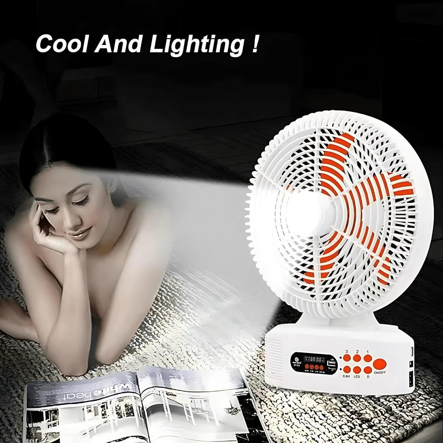 Image of Lipzie Solar Rechargeable 12-Inch Fan with Bluetooth Speaker, FM Radio, Night Light Solar Rechargeable 12-Inch Fan with Bluetooth Speaker, FM Radio, Night Light USB Fan, Rechargeable Fan, Led Light