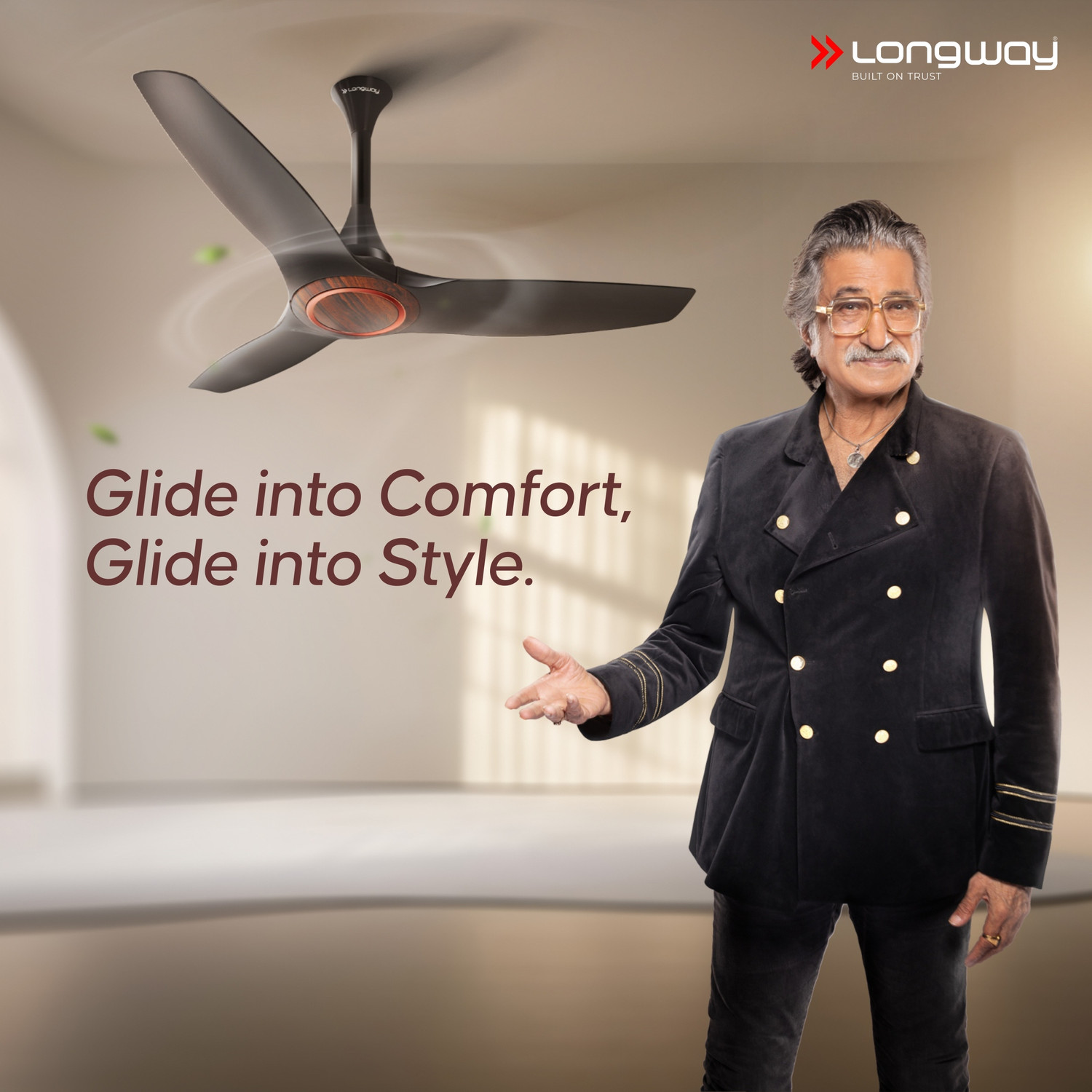 Image of Longway Glideon Black with 5 Year Warranty BLDC Motor with Remote 1200 mm Ceiling Fan