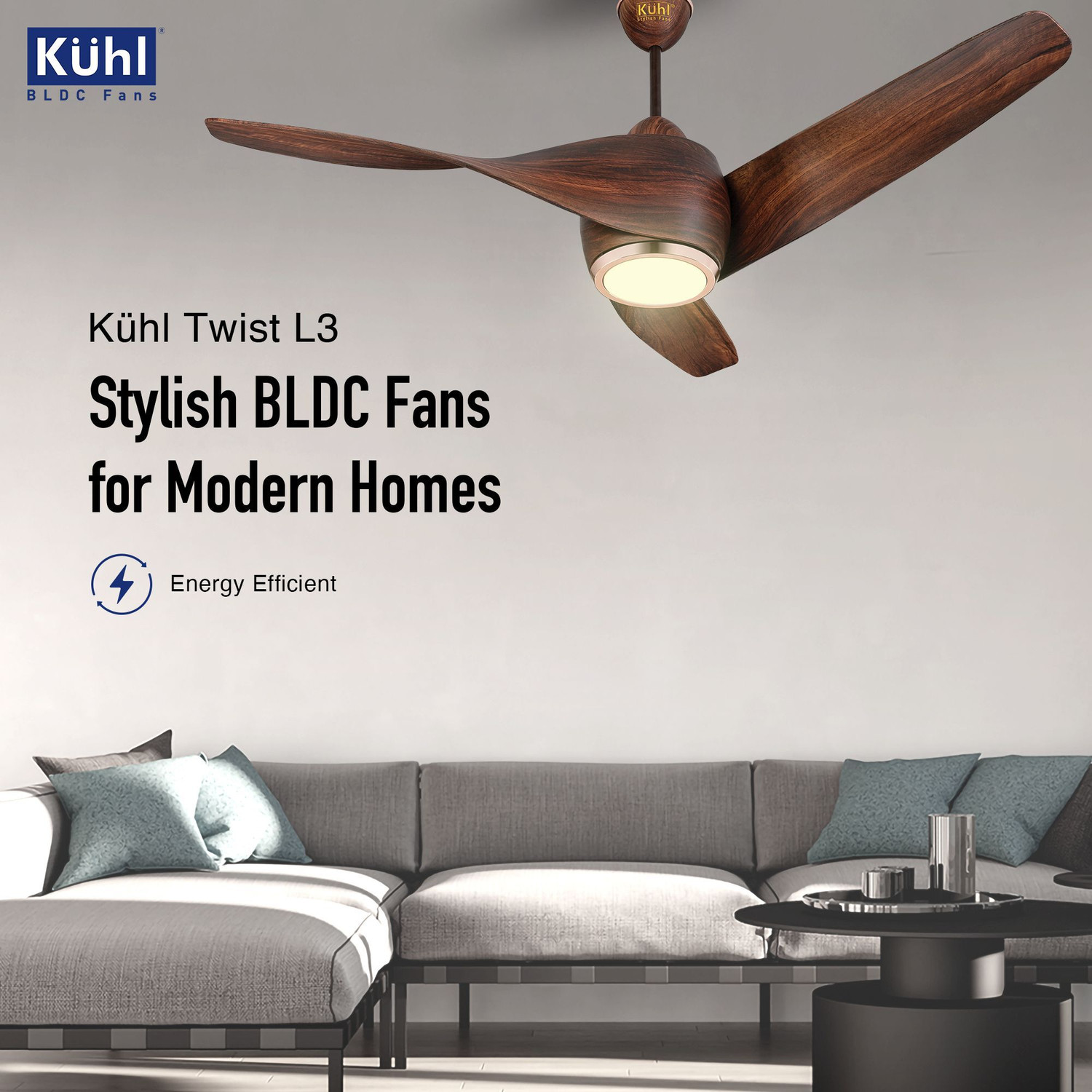Image of KUHL Twist L3 1320mm 65% Power Saving BLDC Ceiling Fan|BEE 5 Star Rated & ISI Marked with 5 Year Warranty BLDC Motor with Remote 1320 mm Ceiling Fan