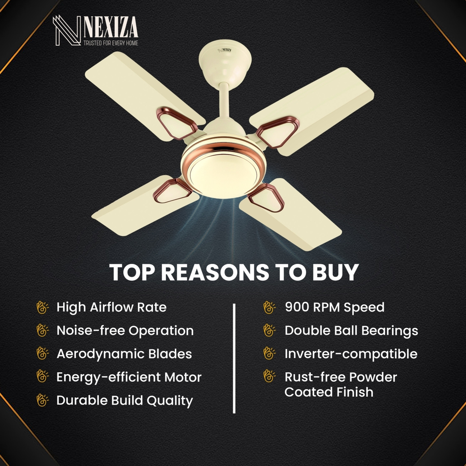 Image of Nexiza MaxEco 001 Super Ultra High Speed 24 Inch with 2 Year Warranty Anti Dust 600 mm Ceiling Fan