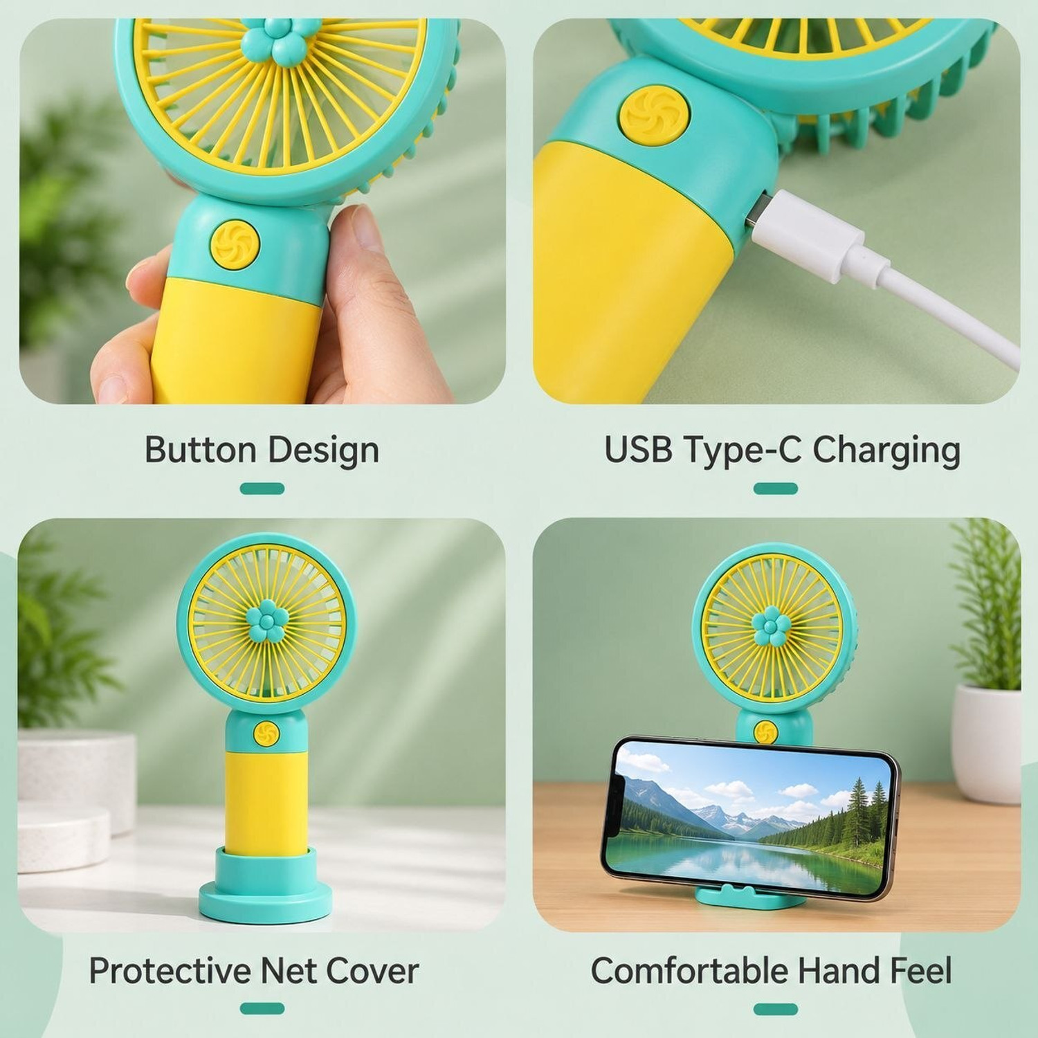 Image of YAKUNOX Mini Portable Fan USB Rechargeable Desk Cooling Fan Random Colour Anti Dust 90 mm Table Fan
