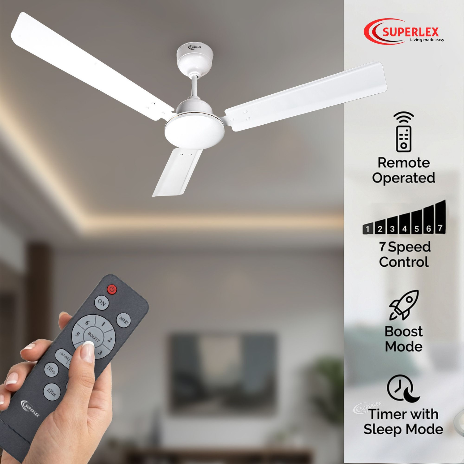 Image of SUPERLEX Aero with 5 Year Warranty BLDC Motor with Remote, Anti Rust, Energy Saving, High Air Delivery, Ultra High Speed 1200 mm Ceiling Fan