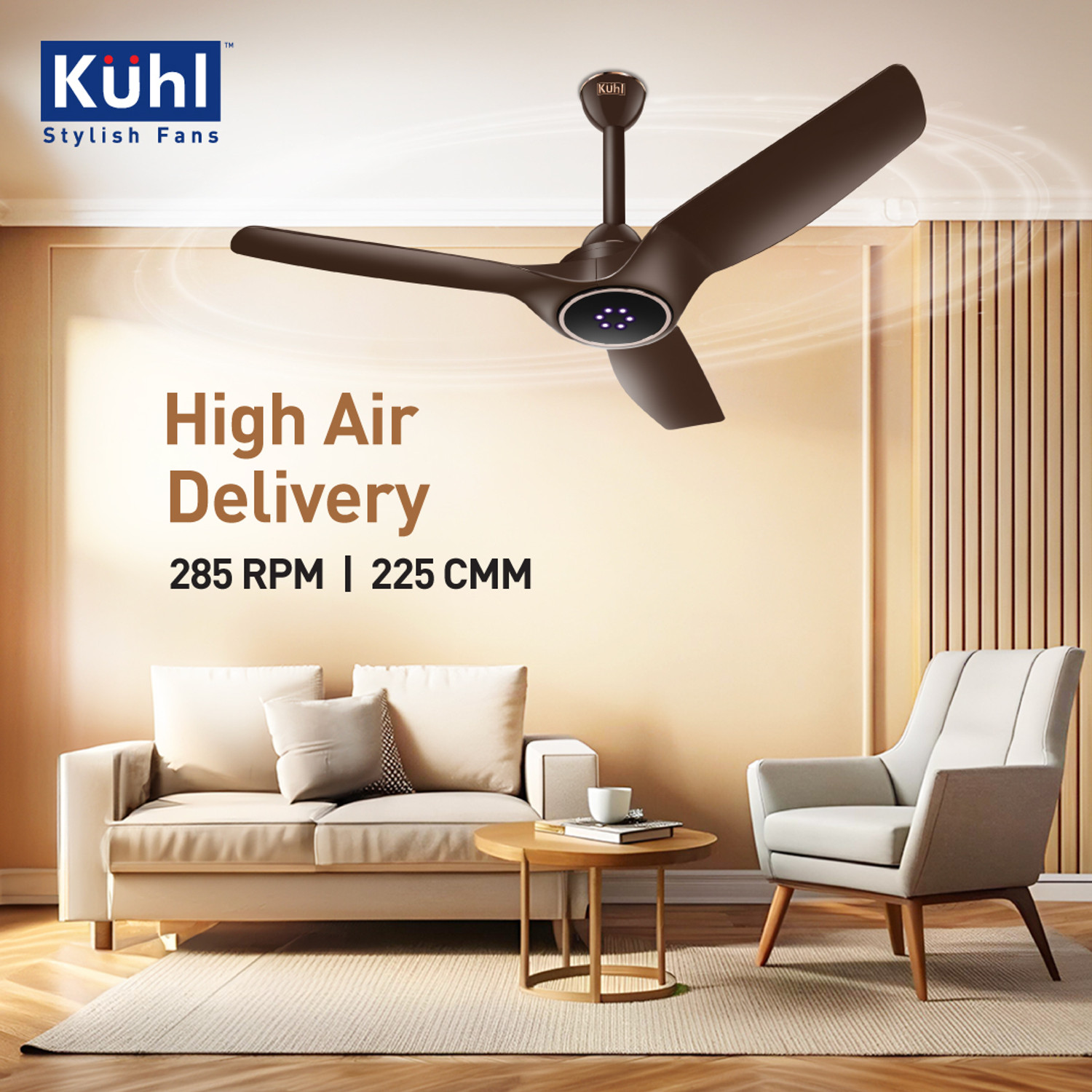 Image of KUHL Meridian M3 Power Saving BLDC Ceiling Fan|Air Flow|LED Indicators & Reverse Mode BLDC Motor with Remote 1200 mm Ceiling Fan