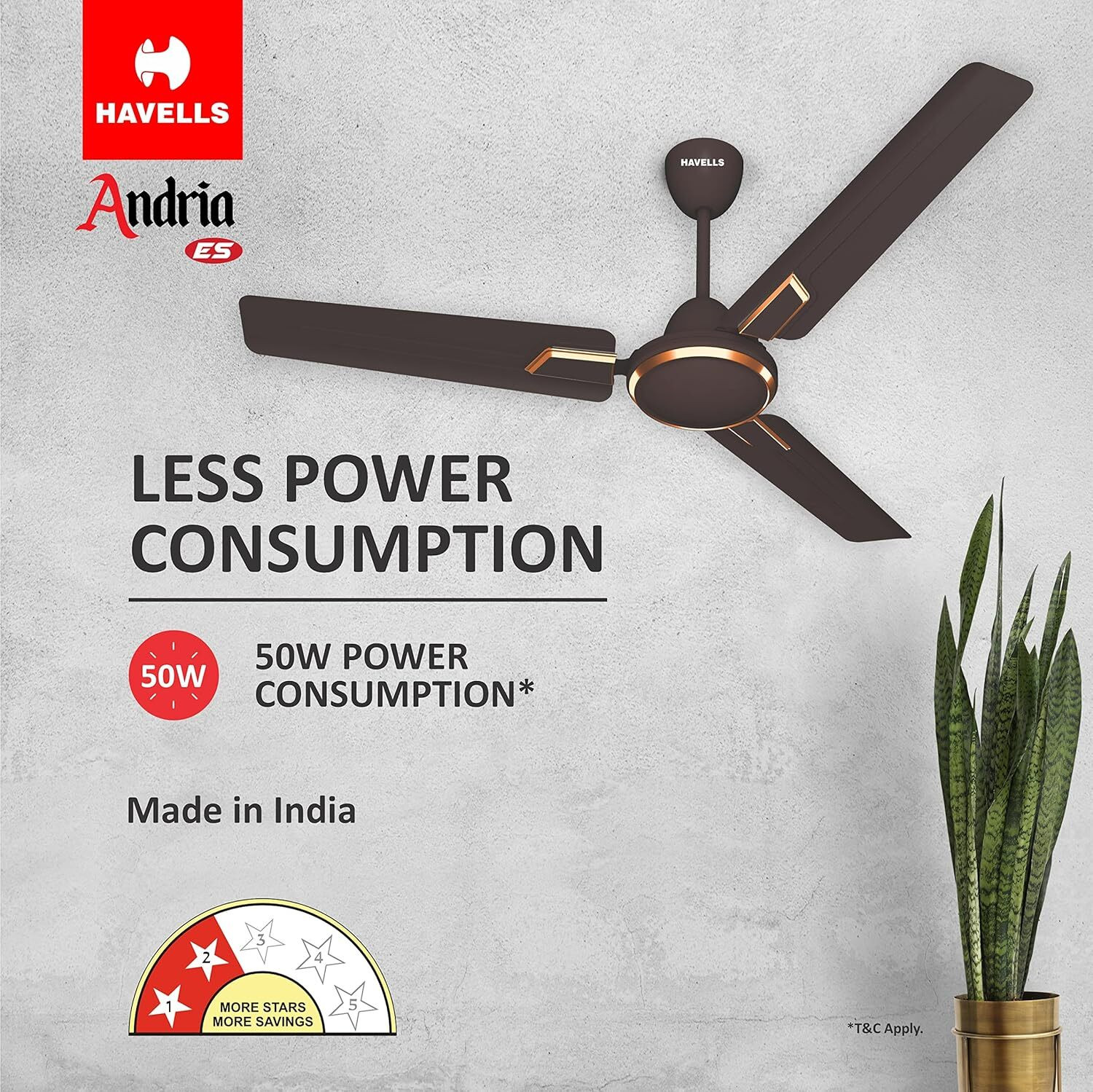 Image of HAVELLS Andria Energy Savingn,Corded Electric,art deco, with 2 Year Warranty 1200 mm Ceiling Fan