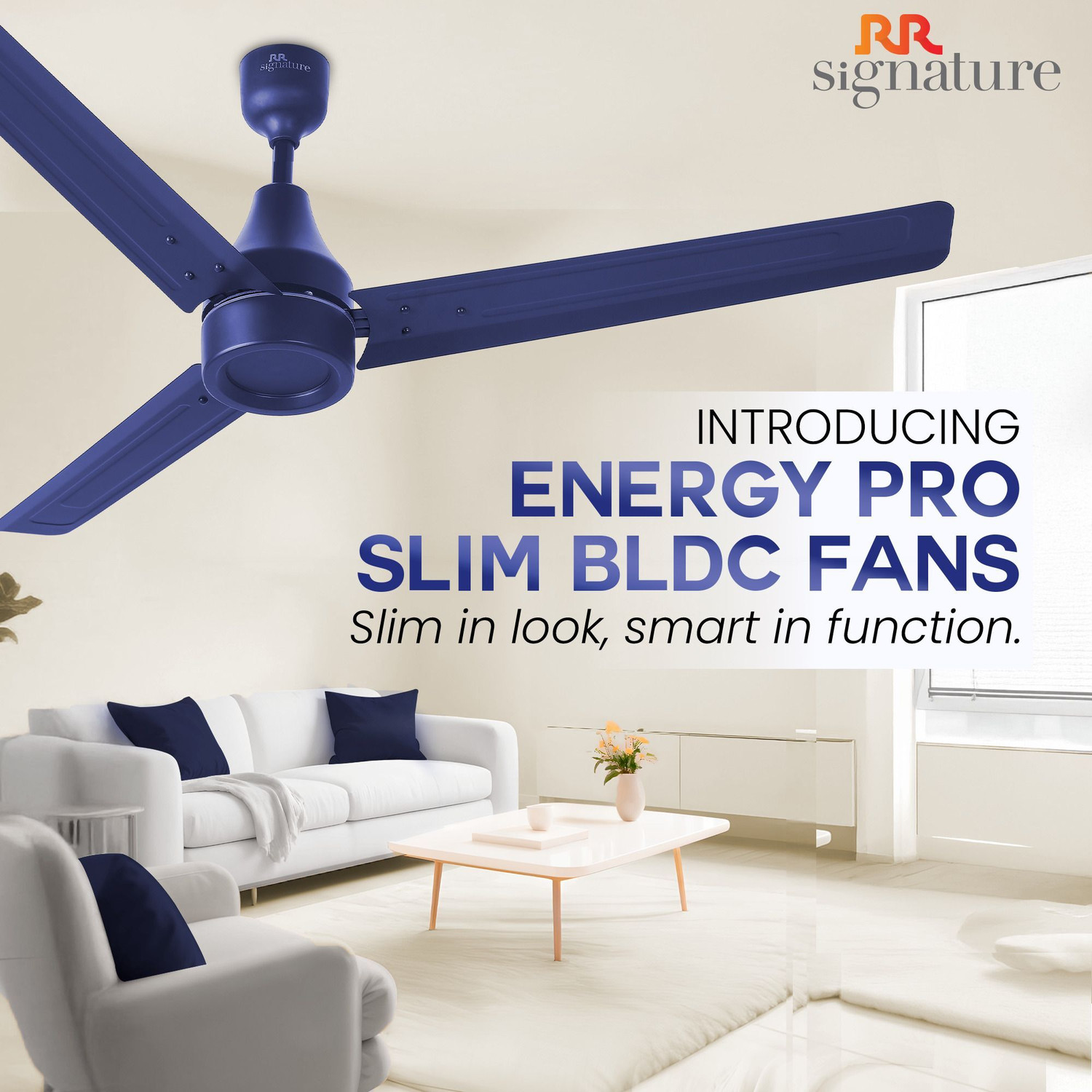 Image of RR Energy Pro Slim with 2 Year Warranty BLDC Motor 1200 mm Ceiling Fan (5 Star | Oxford Blue | Pack of 1)
