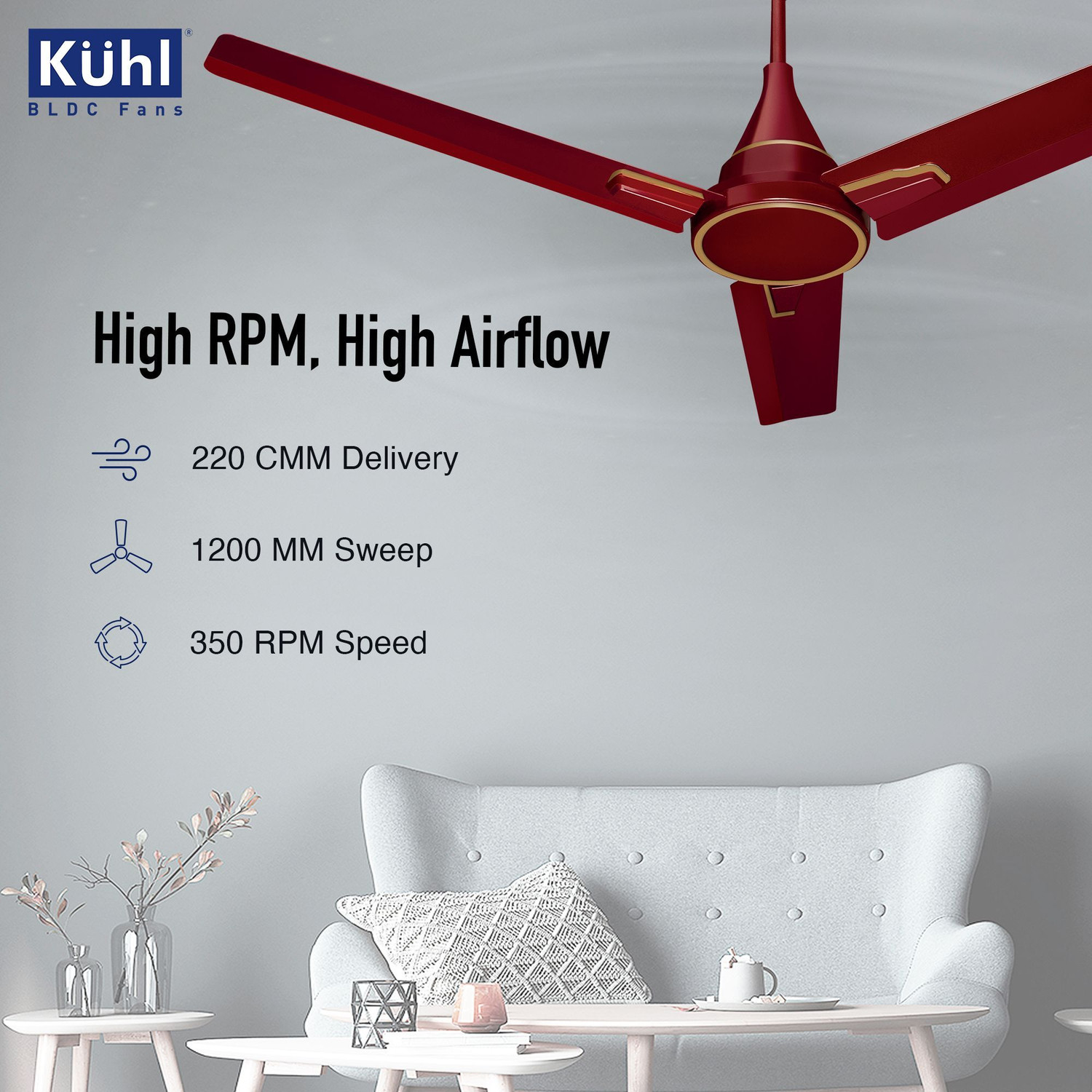 Image of KUHL Prima A1 BLDC,29W,Low Noise,Energy-Saving with 2 Year Warranty BLDC Motor with Remote 1200 mm Ceiling Fan (5 Star | Brown | Pack of 1)