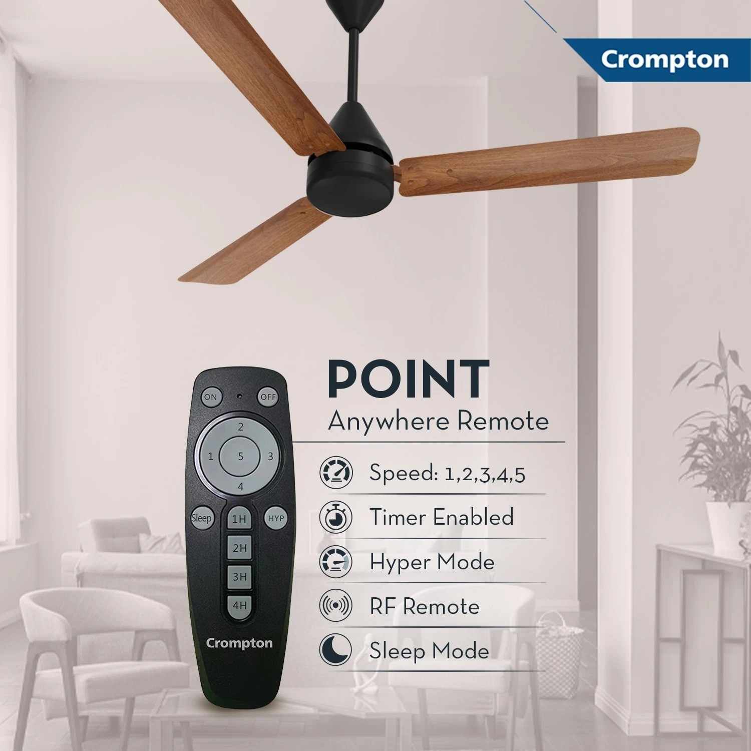 Image of Crompton Hyperjet Plus with 2 Year Warranty 1200 mm Ceiling Fan (5 Star | Dark Cherry Wood | Pack of 1)