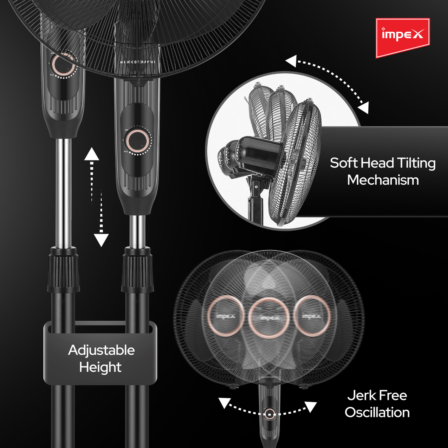 Image of IMPEX BLDC Pedestal Fan (eN Booster PF HS Black) with 3 Year Warranty BLDC Motor 400 mm Pedestal Fan