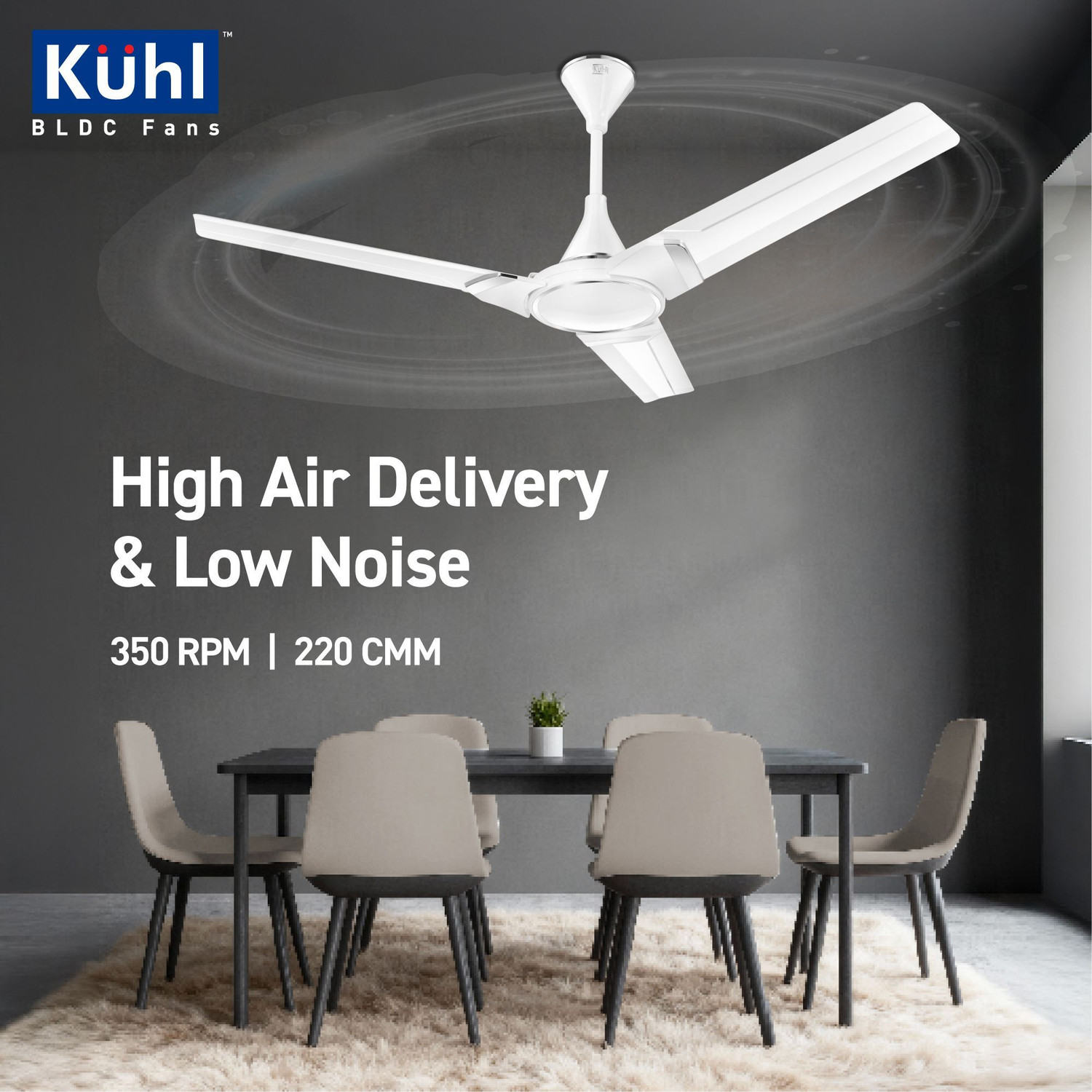 Image of KUHL Prima A3 Duo Power Saving BLDC Ceiling Fan | 29W | Remote & Regulator Operated BLDC Motor with Remote 1200 mm Ceiling Fan