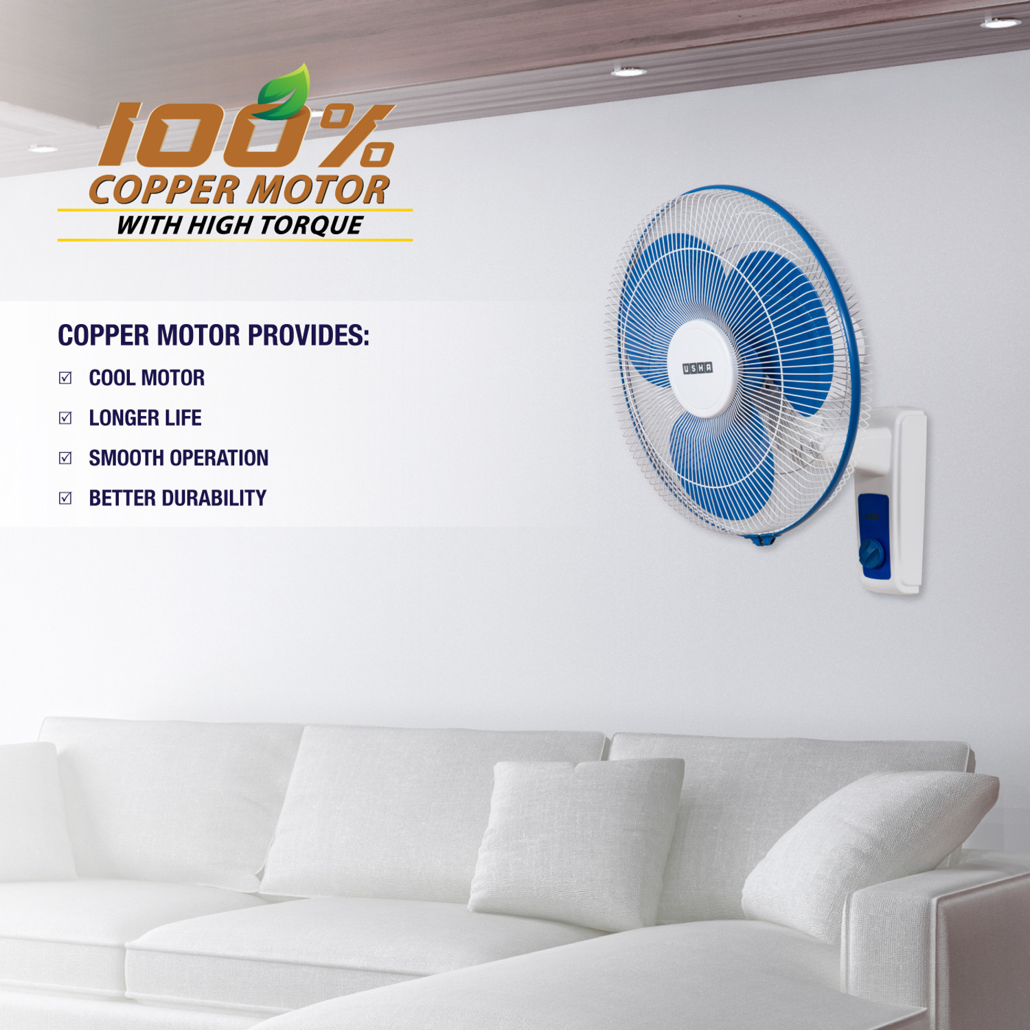 Image of USHA Maxx Air with 2 Year Warranty 400 mm Wall Fan (Blue White | Pack of 1)